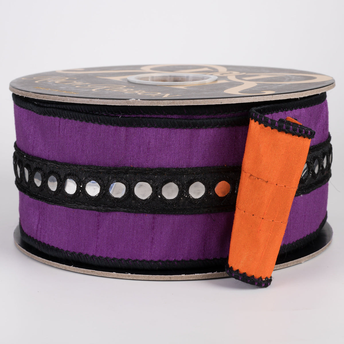 2.5" Mirror Center Trim on Dupioni Double Fused Ribbon: Purple & Orange (10 Yards) Item Number: RR0072