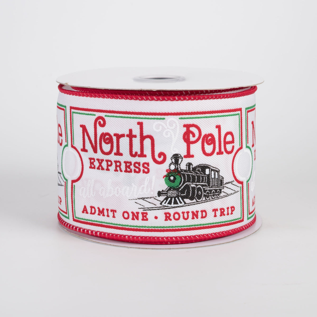 2.5" North Pole Train Ticket Ribbon: White (10 Yards) Item Number: RGH152127