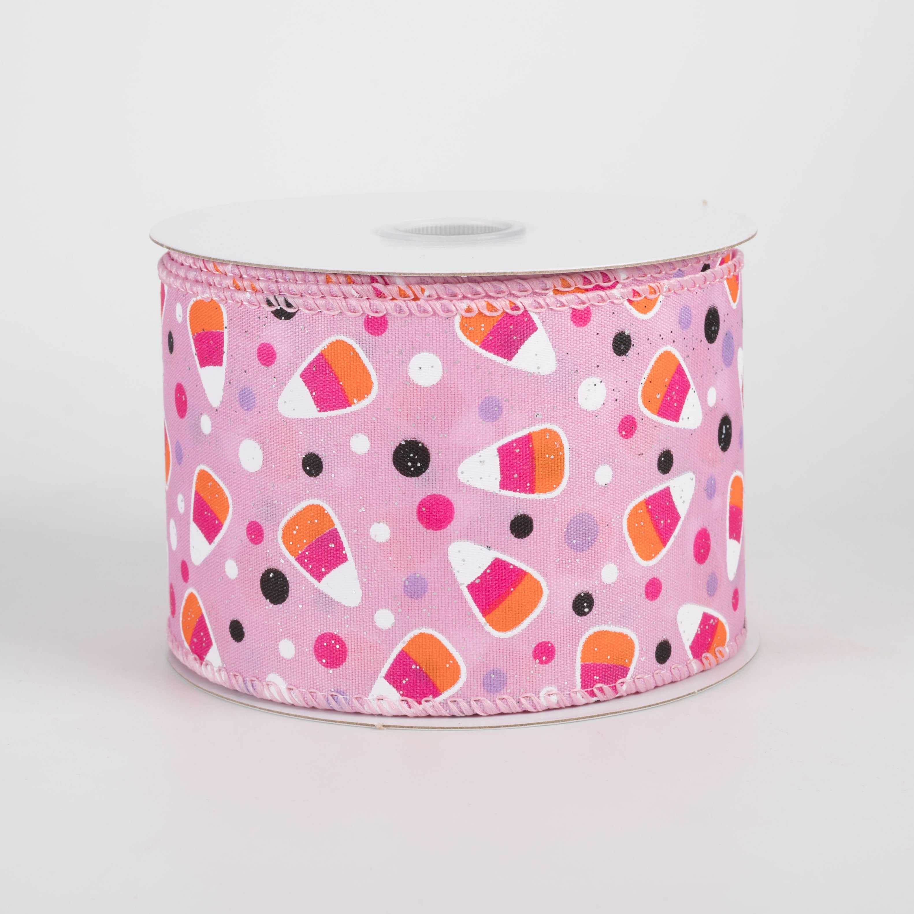 2.5" Pastel Candy Corn Glittered Satin Ribbon: Pink (10 Yards) Item Number: 51608-40-03