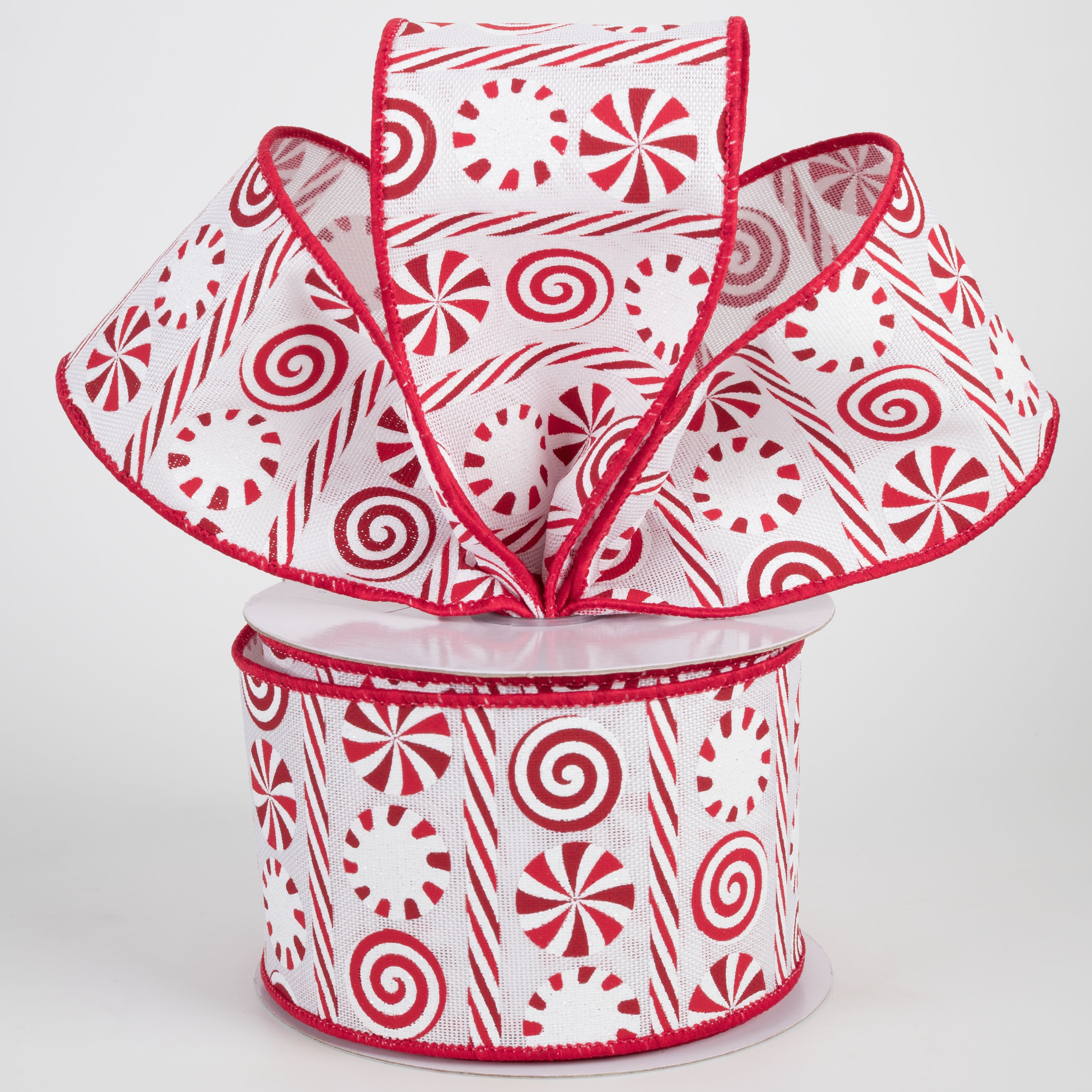 2.5" Peppermints & Peppermint Stripes Ribbon: White, Red & Dark Red (10 Yards) Lifestyle Photo