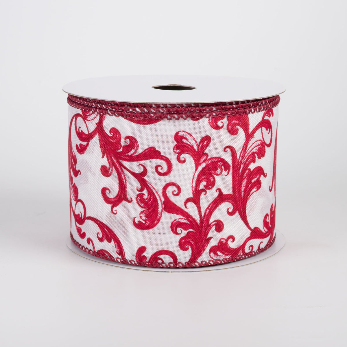 2.5" Satin Chinoiserie Swirls Ribbon: Red on White (10 Yards) Item Number: 71674-40-12