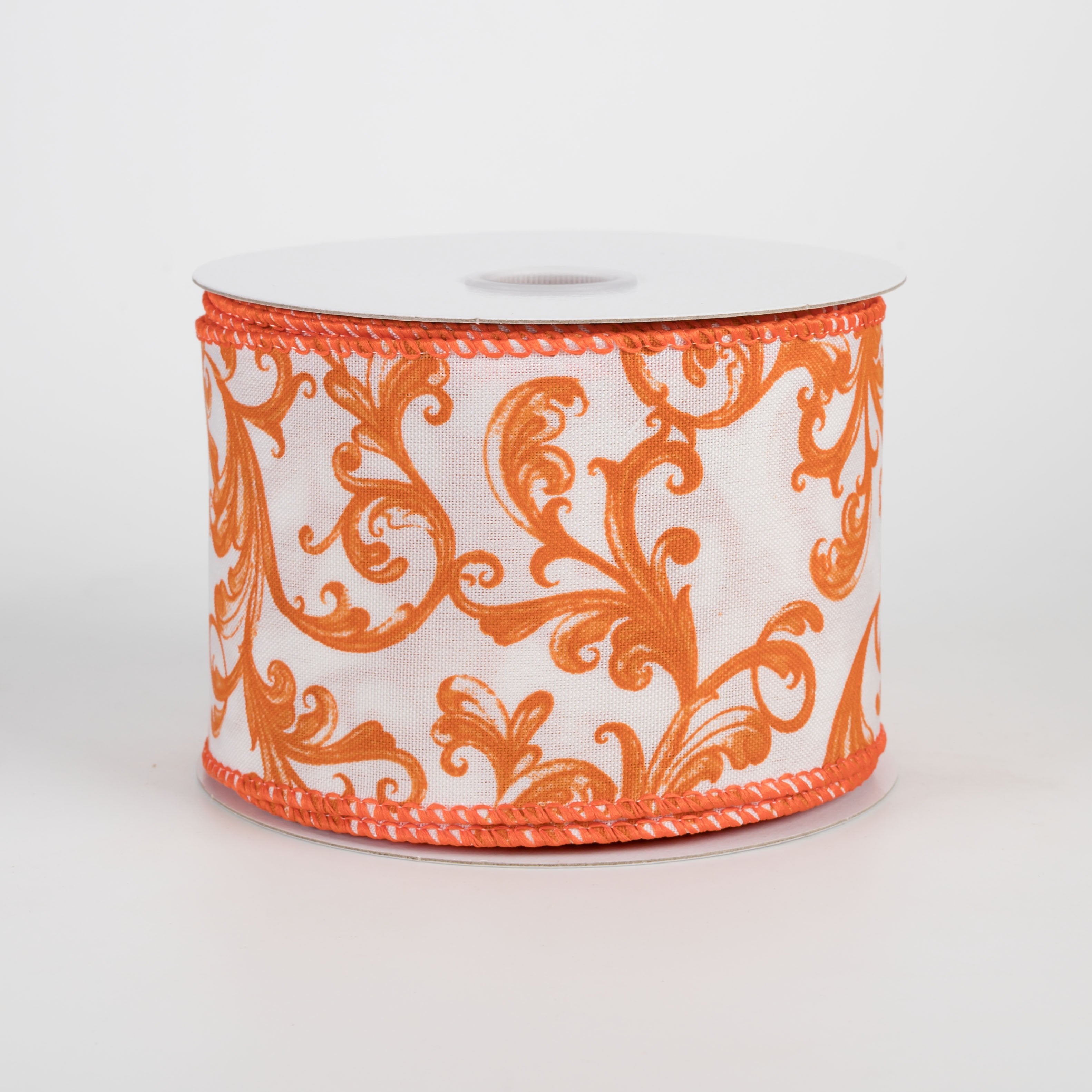 2.5" Satin Chinoiserie Swirls Ribbon: Rust Orange on White (10 Yards) Item Number: 61623-40-19