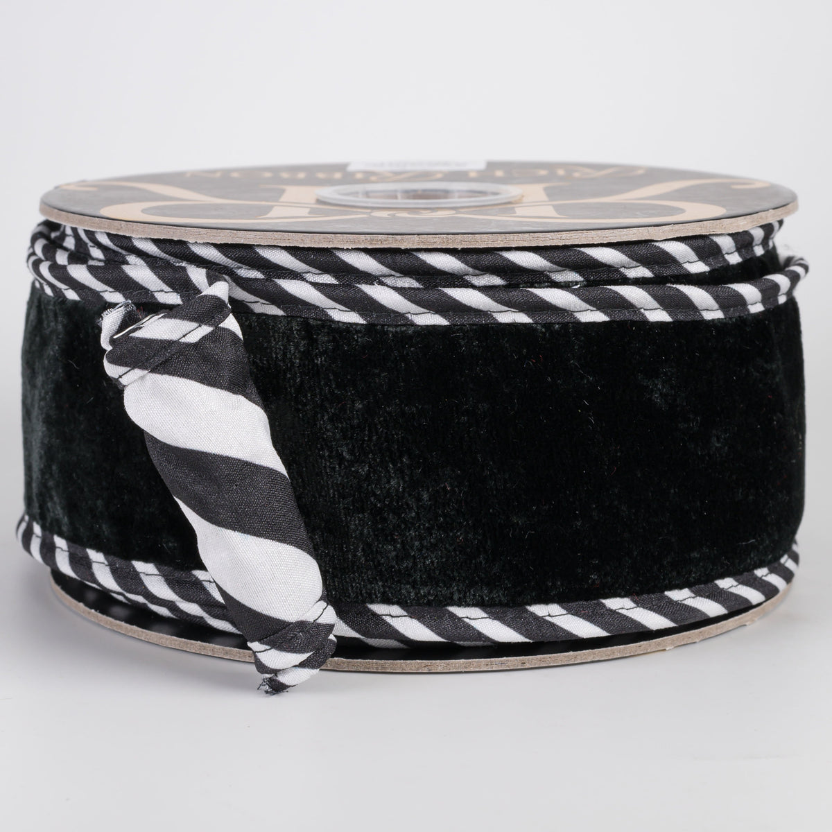 2.5" Sheldon Velvet Bias Stripe Fused Piping Ribbon: Black & White (10 Yards) Item Number: RR0062