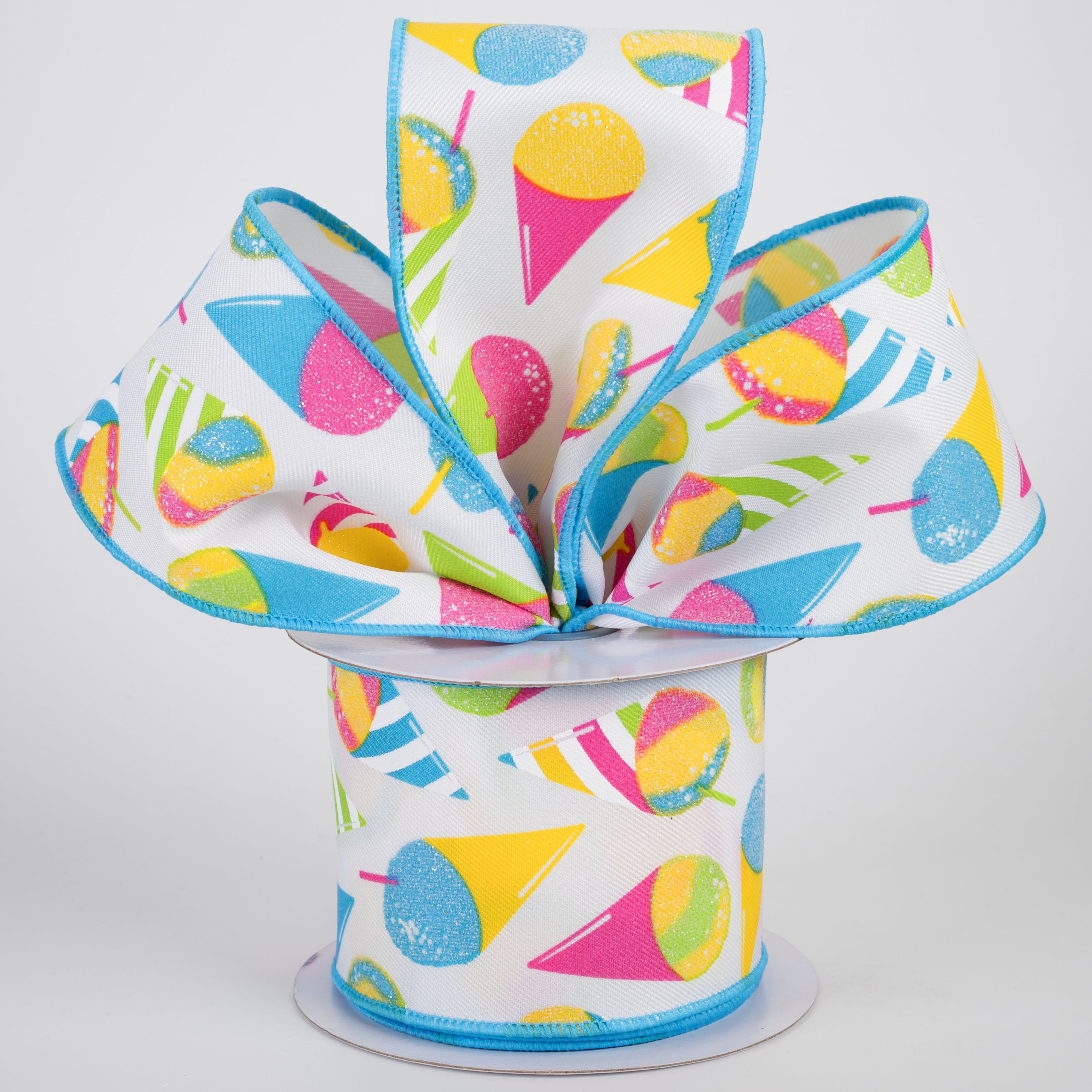 2.5" Snow Cones Ribbon: Blue & Pink on White (10 Yards) Lifestyle Photo