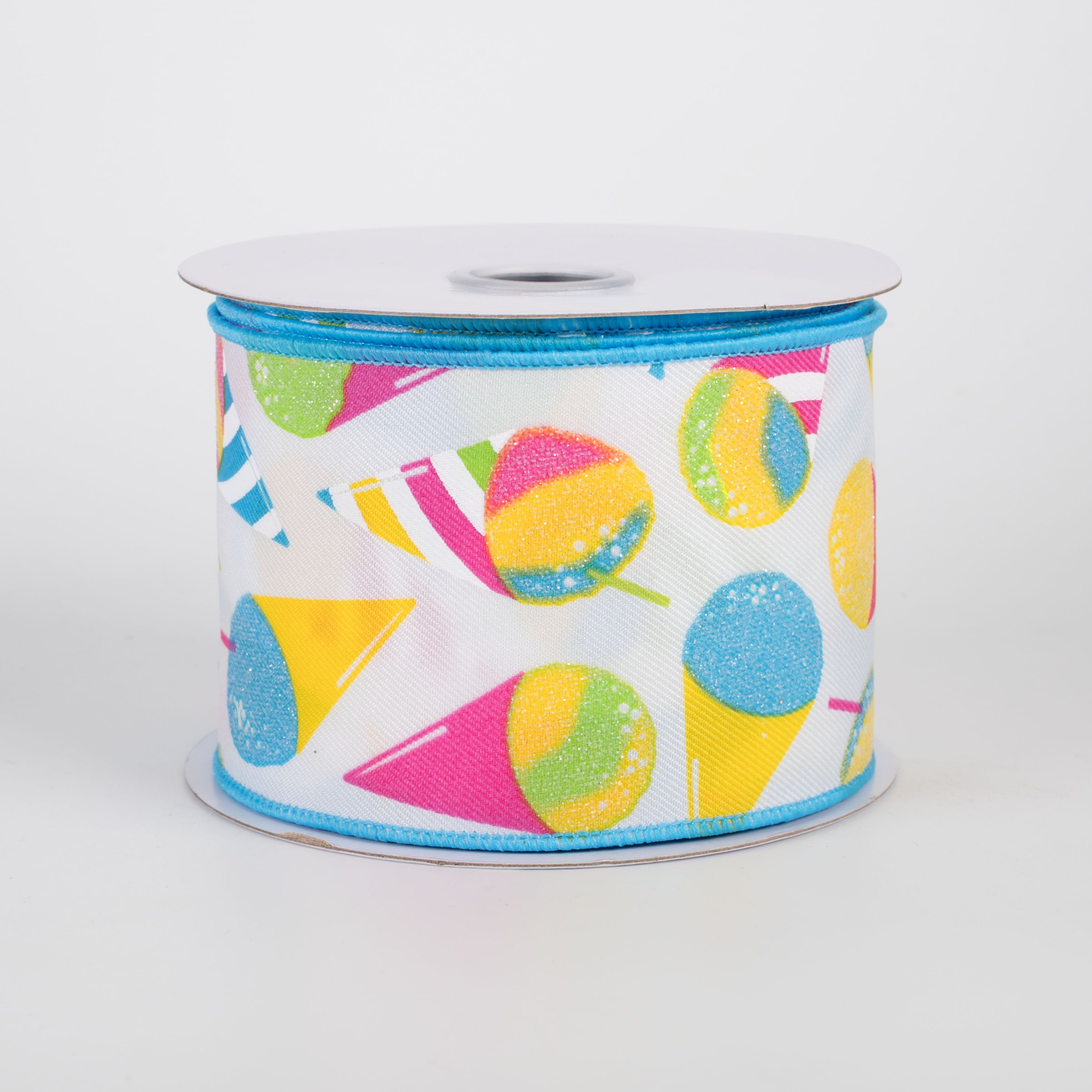 2.5" Snow Cones Ribbon: Blue & Pink on White (10 Yards) Item Number: RGH1149A2