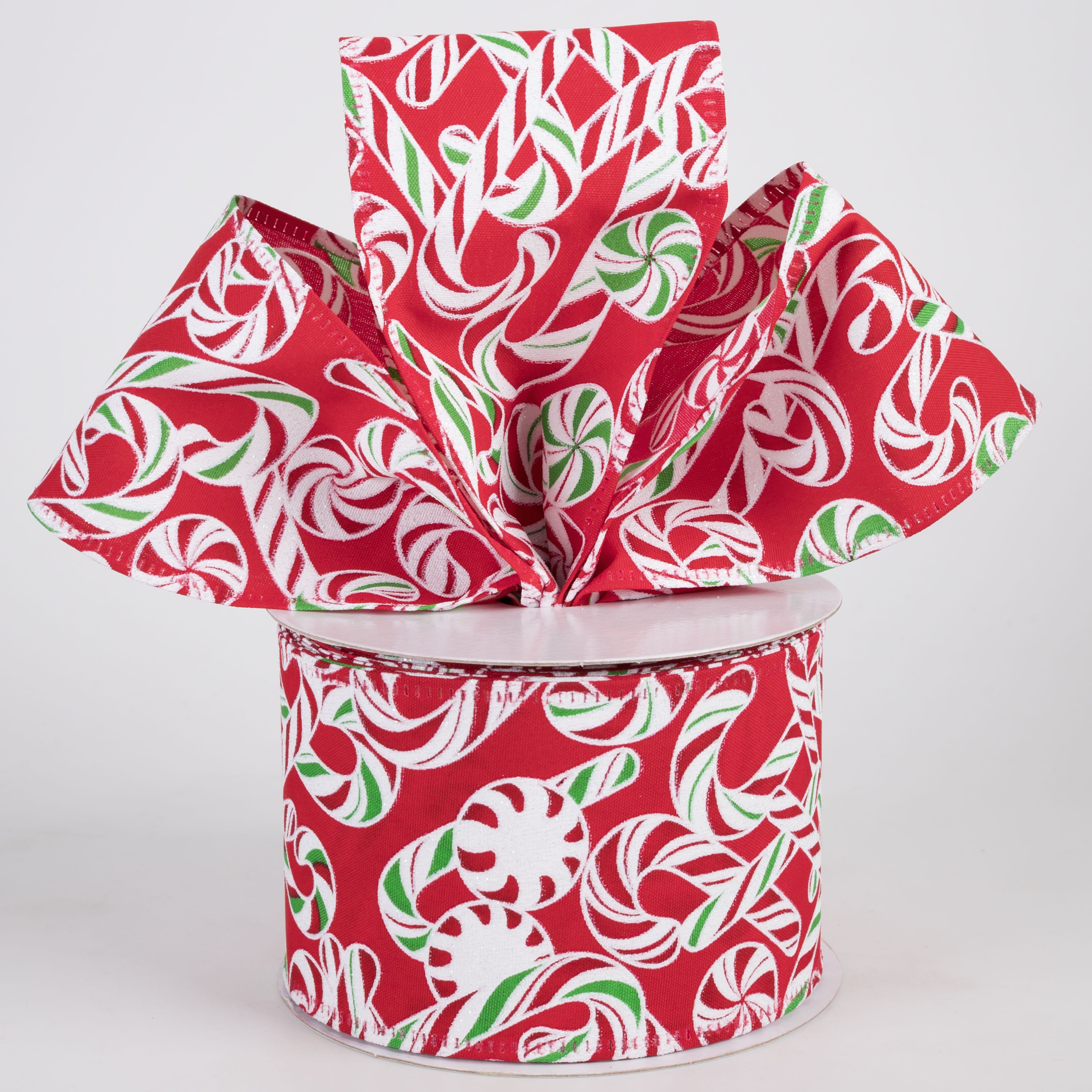 2.5" Tons of Candy Canes Satin Ribbon: Red (10 Yards) Lifestyle Photo