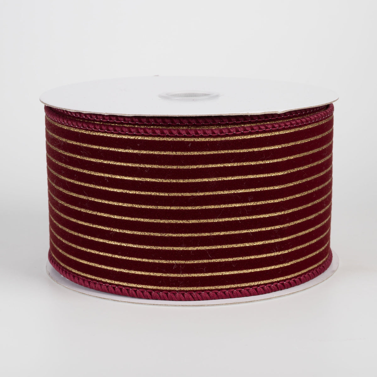 2.5" Velvet Pressed Thin Stripes Ribbon: Burgundy & Gold (10 Yards) Item Number: 71665-40-10
