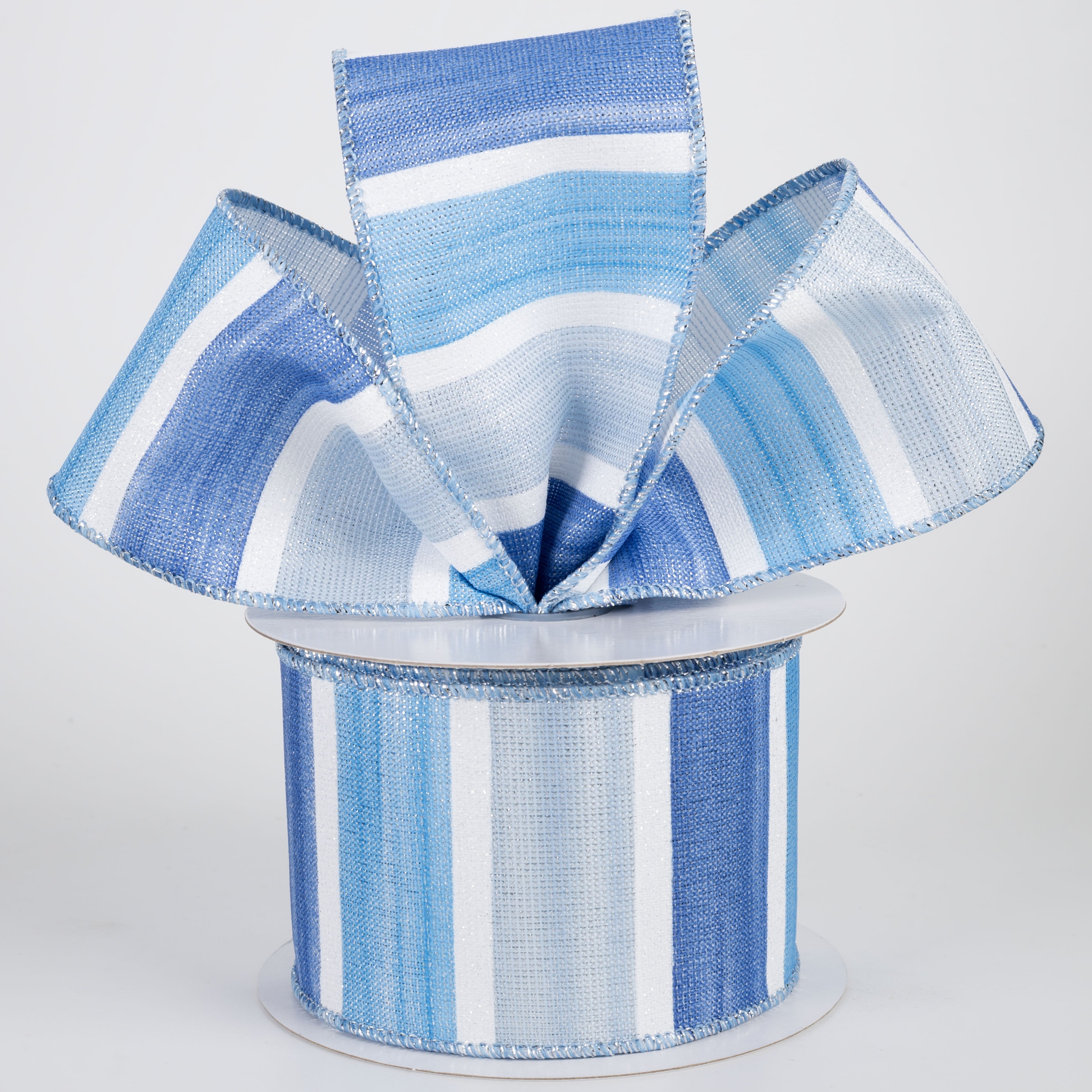 2.5" Watercolor Stripes & Metallic Ribbon: Blues, White & Silver (10 Yards) Lifestyle Photo