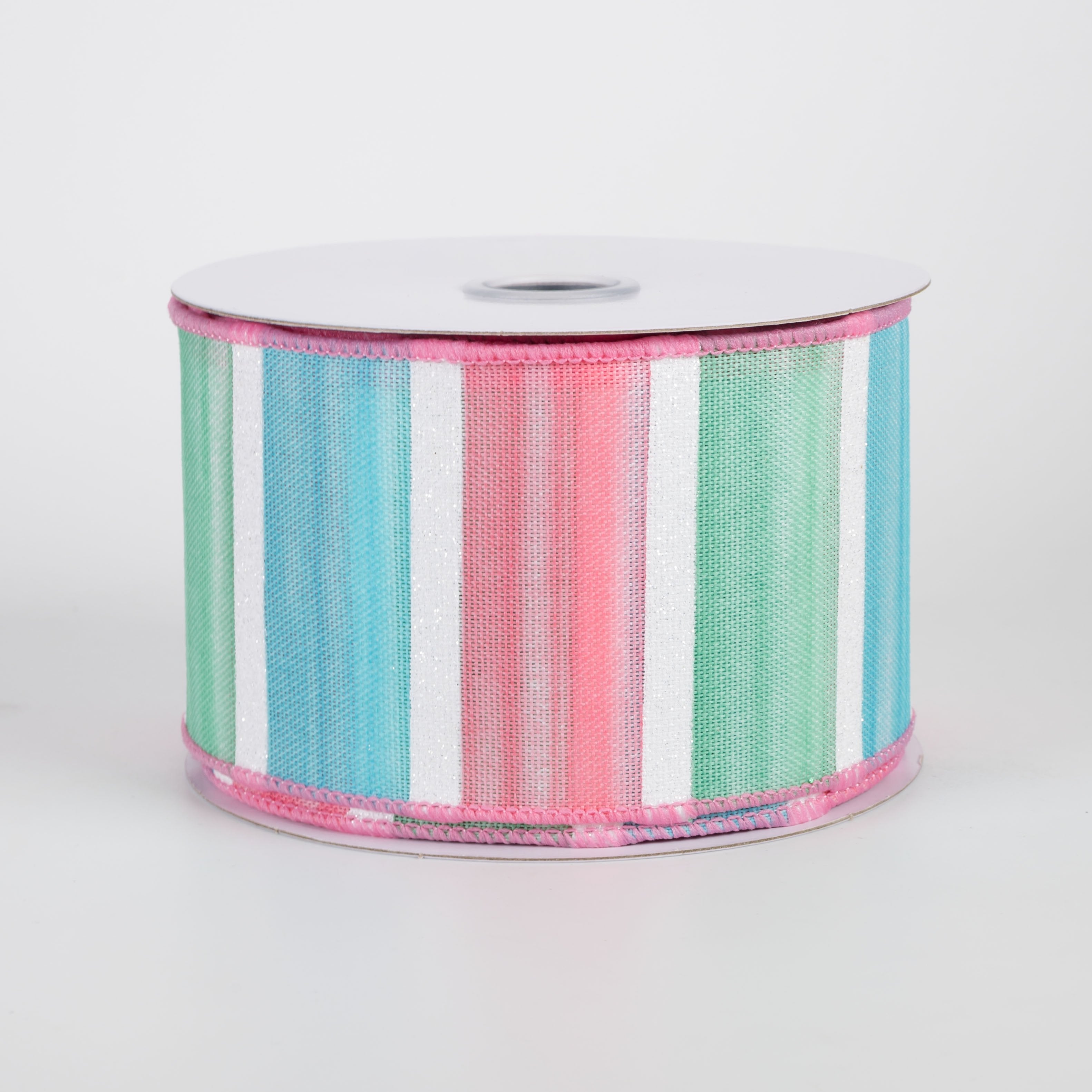 2.5" Watercolor Stripes Ribbon: Mint, Blue, Pink & White (10 Yards) Item Number: RGH1391TH