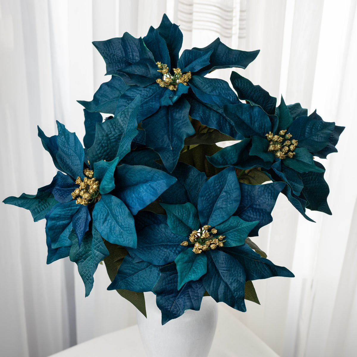20" Artificial Poinsettia Bush: Teal Blue (5 Stem) Item Number: 87021TEAL
