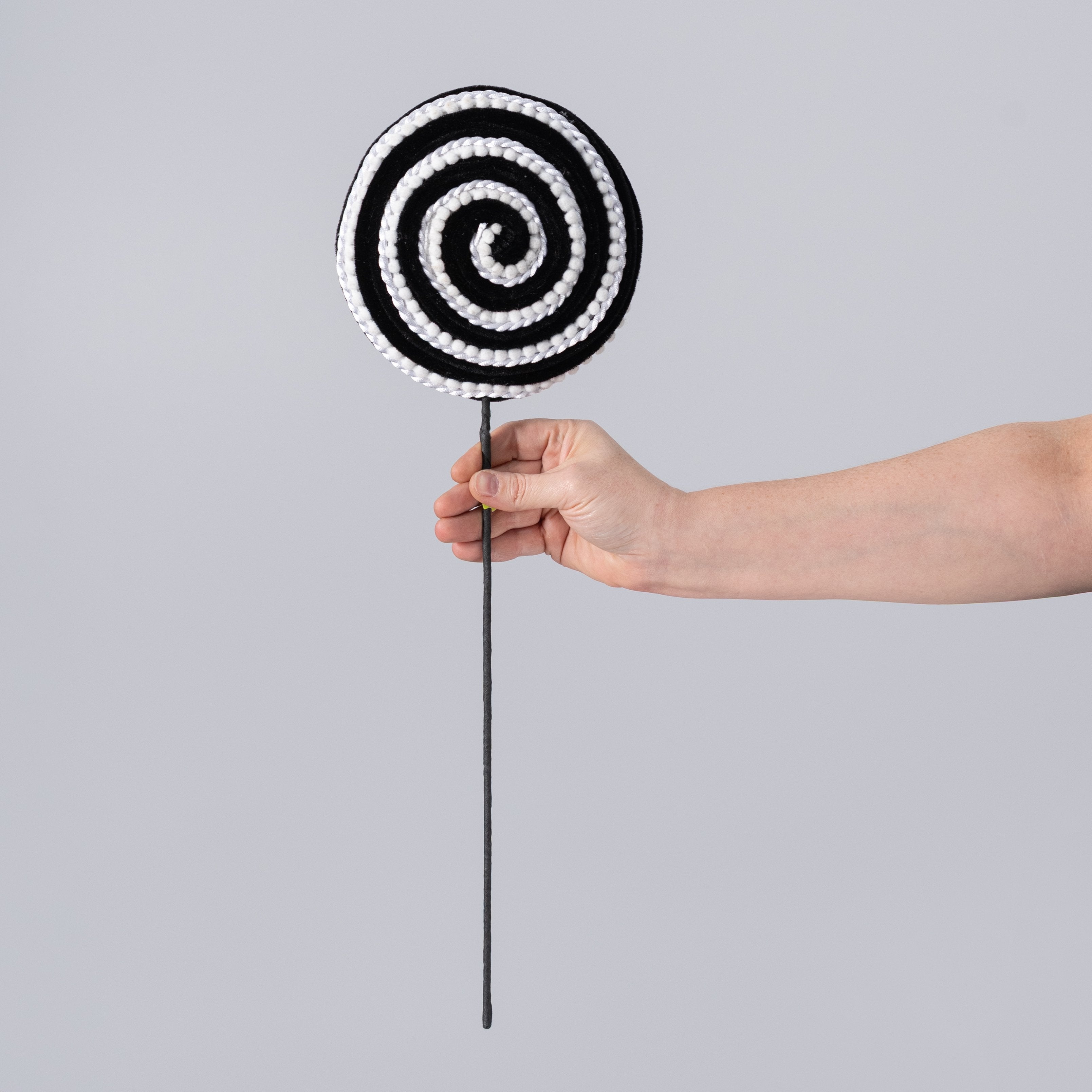 7" x 20" Chenille Pom Pom Lollipop Spray: Black & White detail photo 3