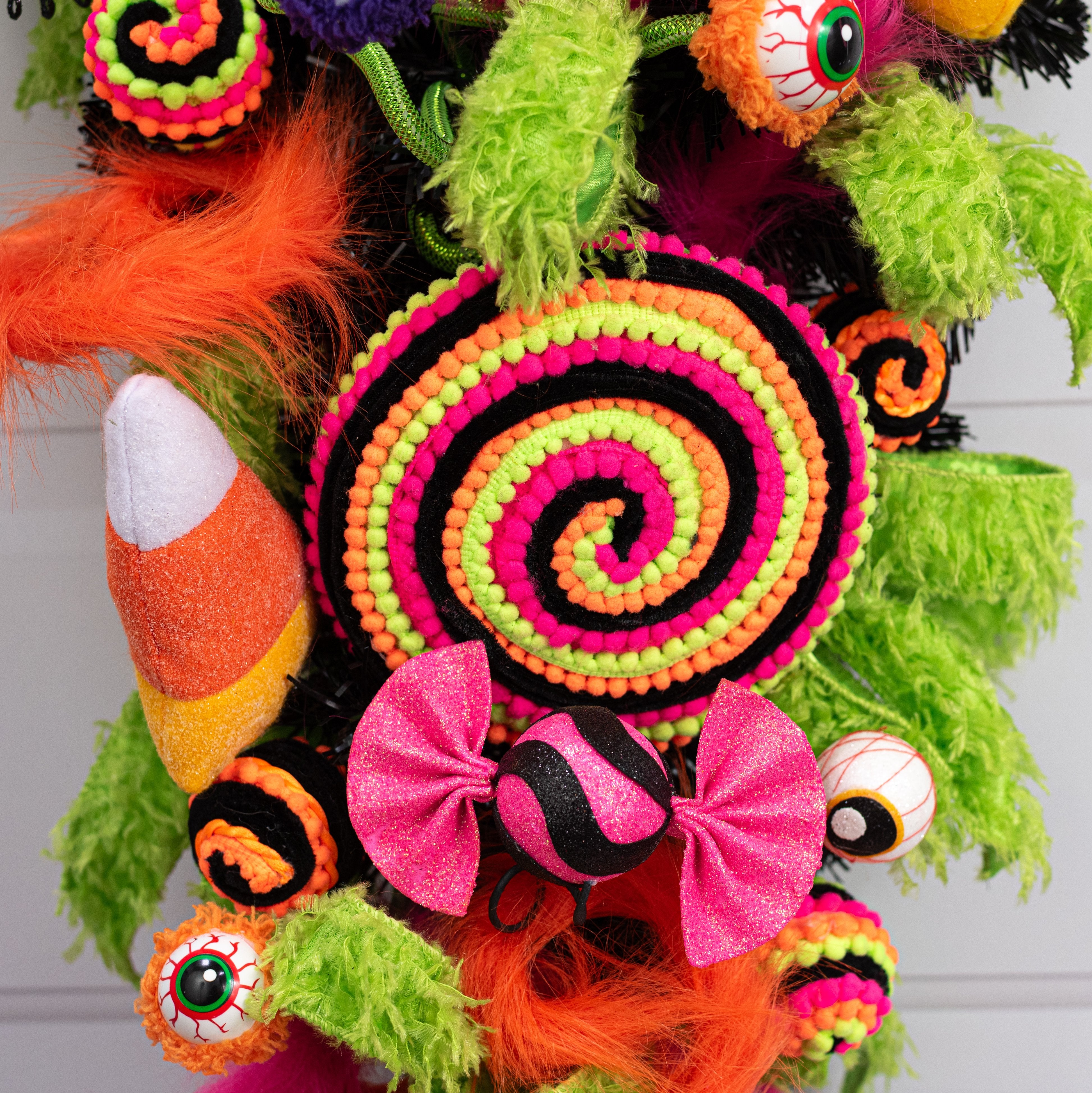 7" x 20" Chenille Pom Pom Lollipop Spray: Neon Halloween Lifestyle Photo