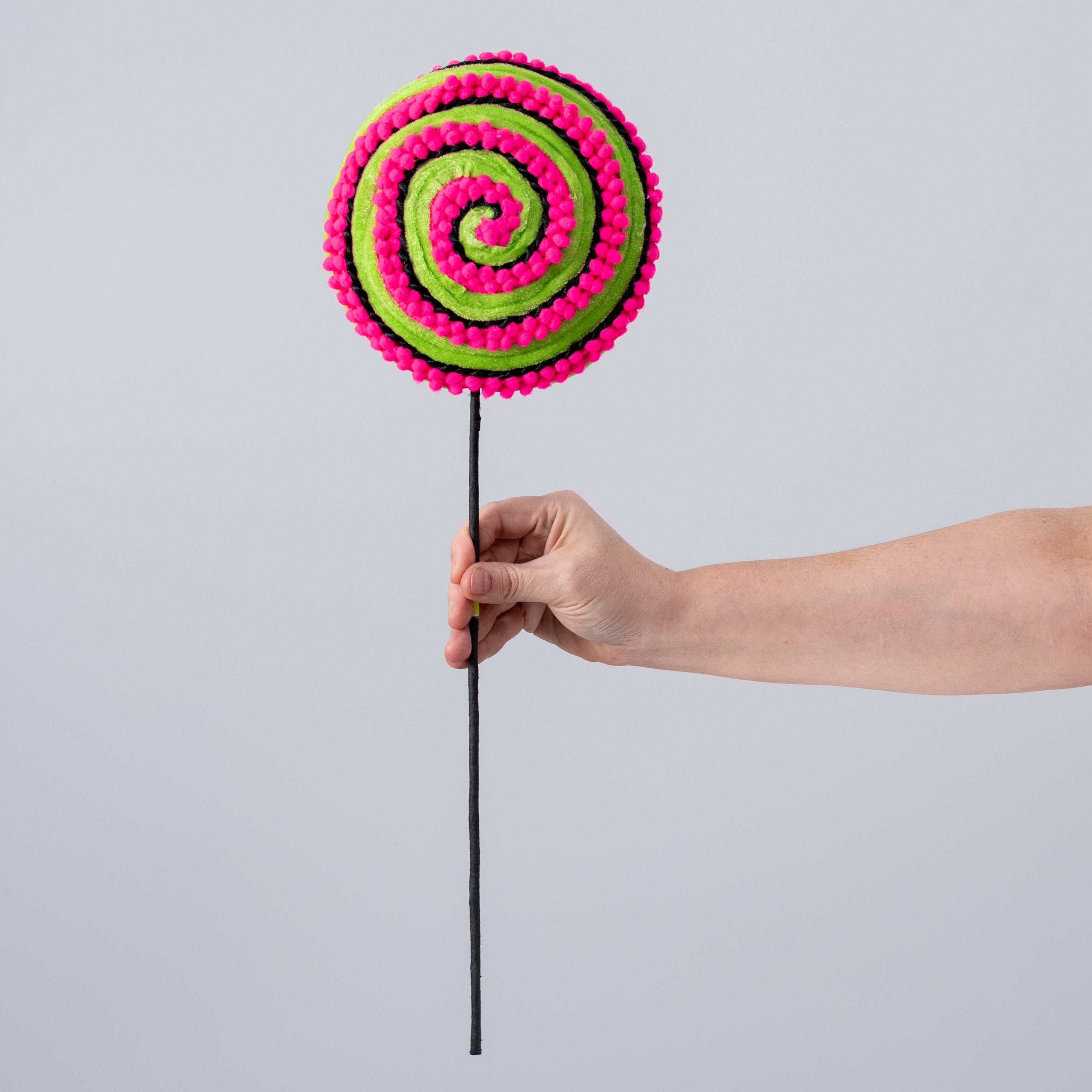7" x 20" Chenille Pom Pom Lollipop Spray: Neon Hot Pink detail photo 3