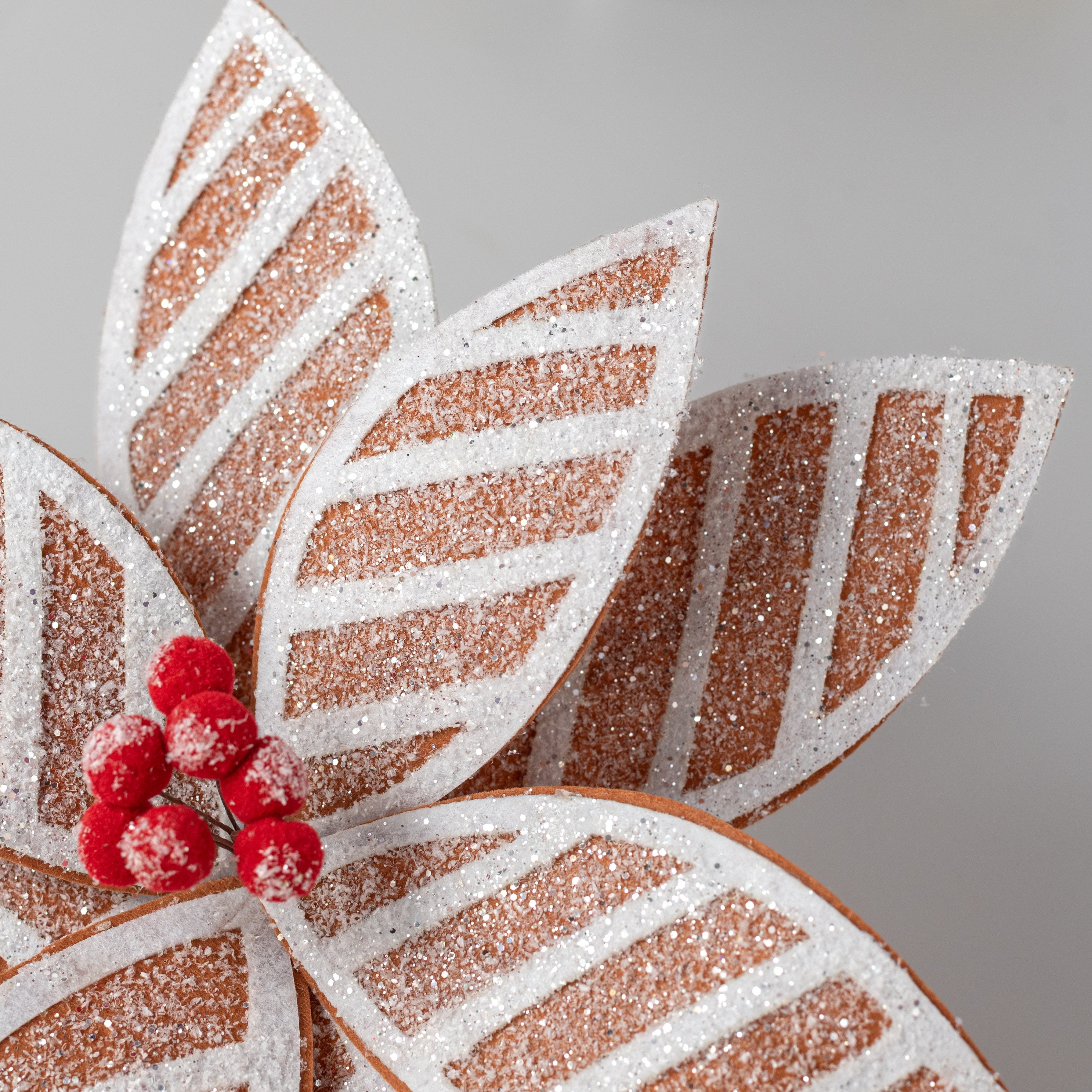 20" Frosted Stripe Poinsettia Stem: Gingerbread detail photo 4