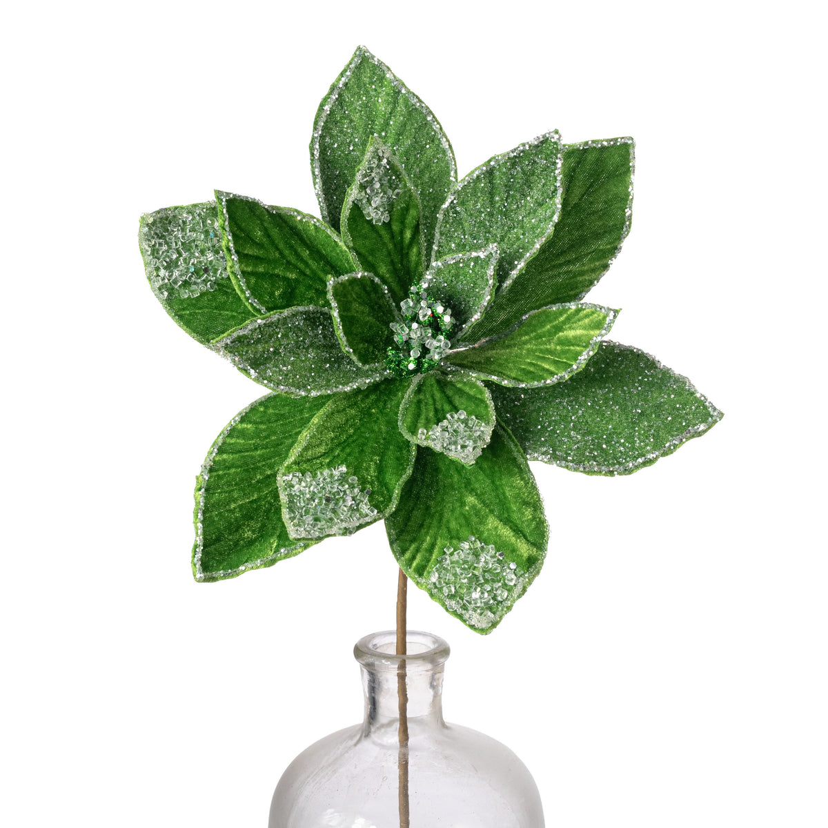 20" Frosted Velvet Poinsettia Stem: Kelly Green Item Number: 277640
