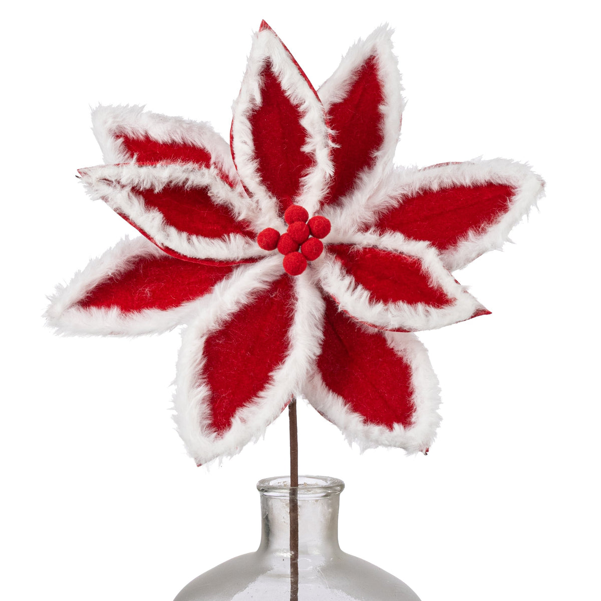 20" Furry Edge Poinsettia Stem: Red & White Item Number: 279131