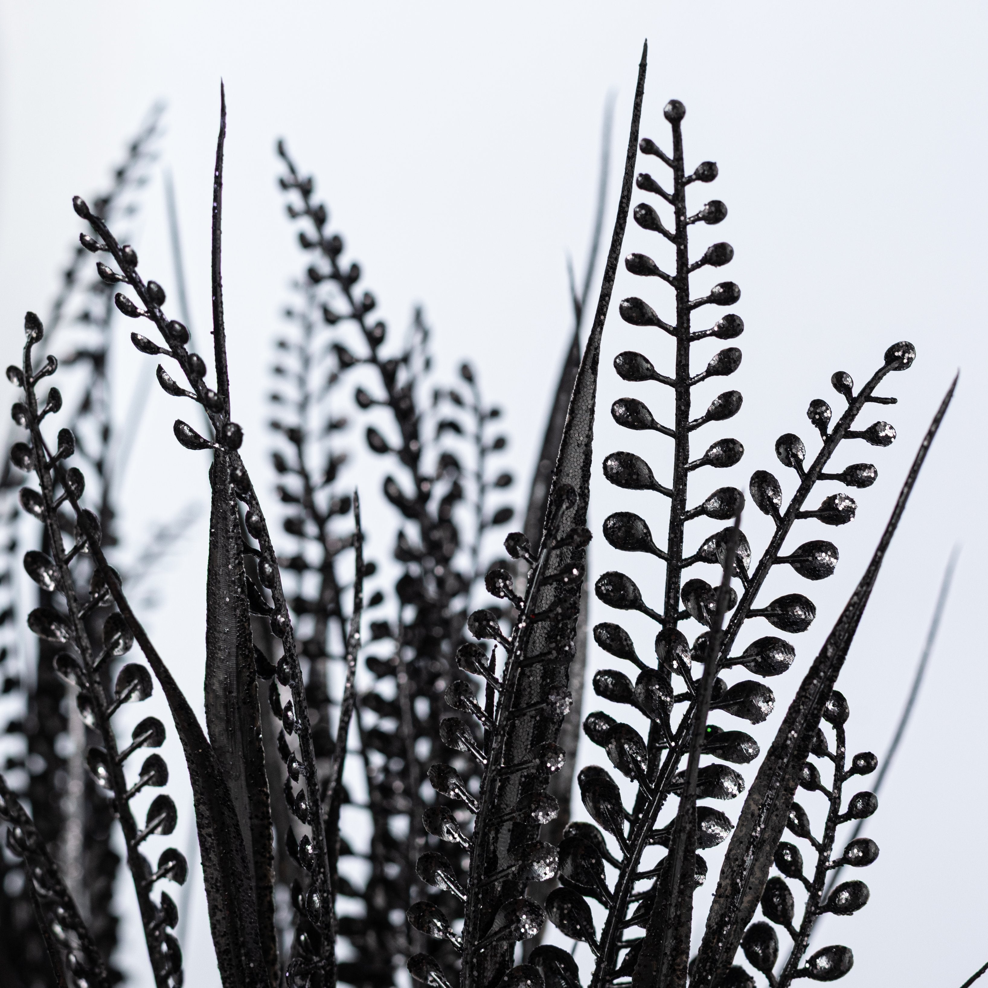 20" Glittered Button Fern Bush: Black Lifestyle Photo