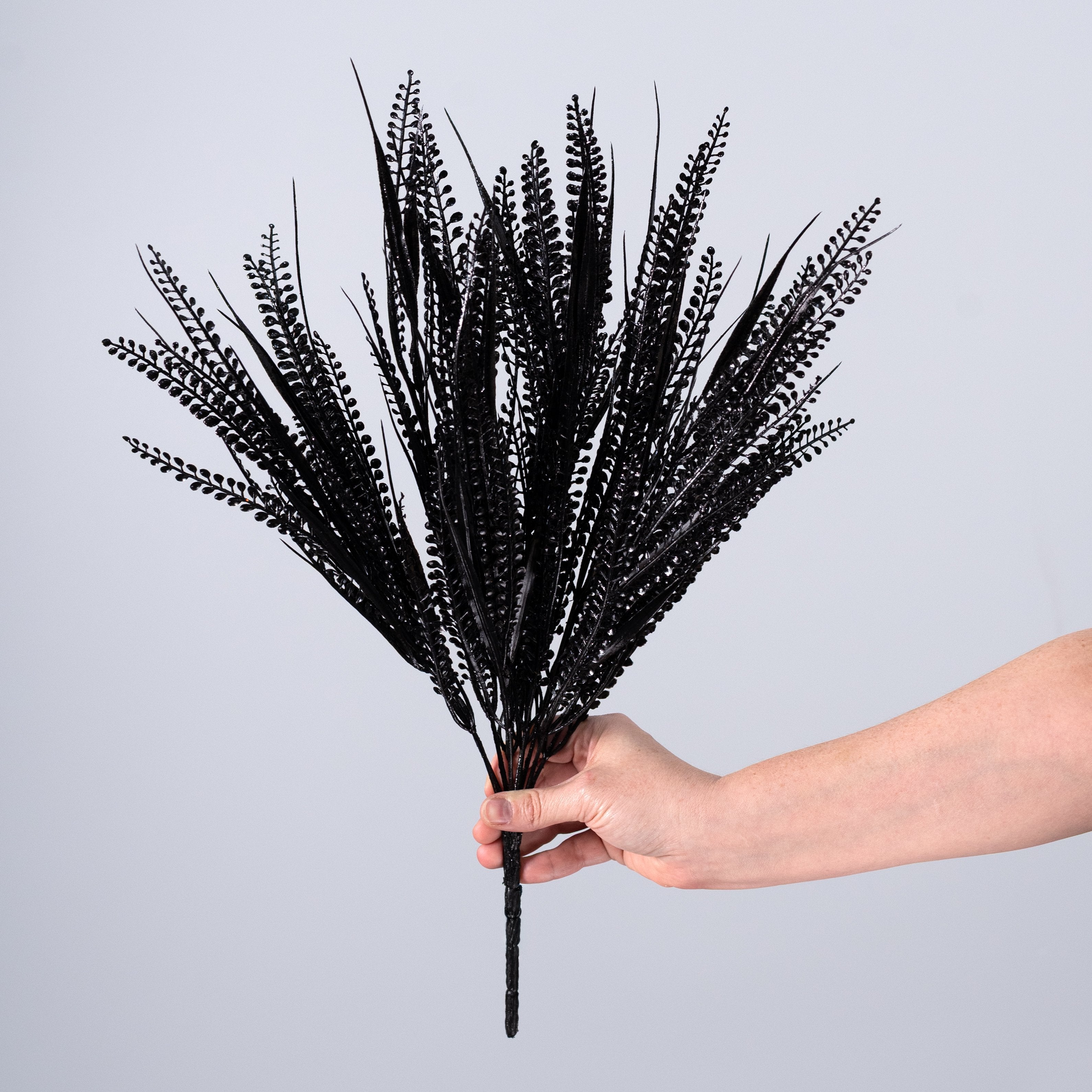 20" Glittered Button Fern Bush: Black detail photo 4