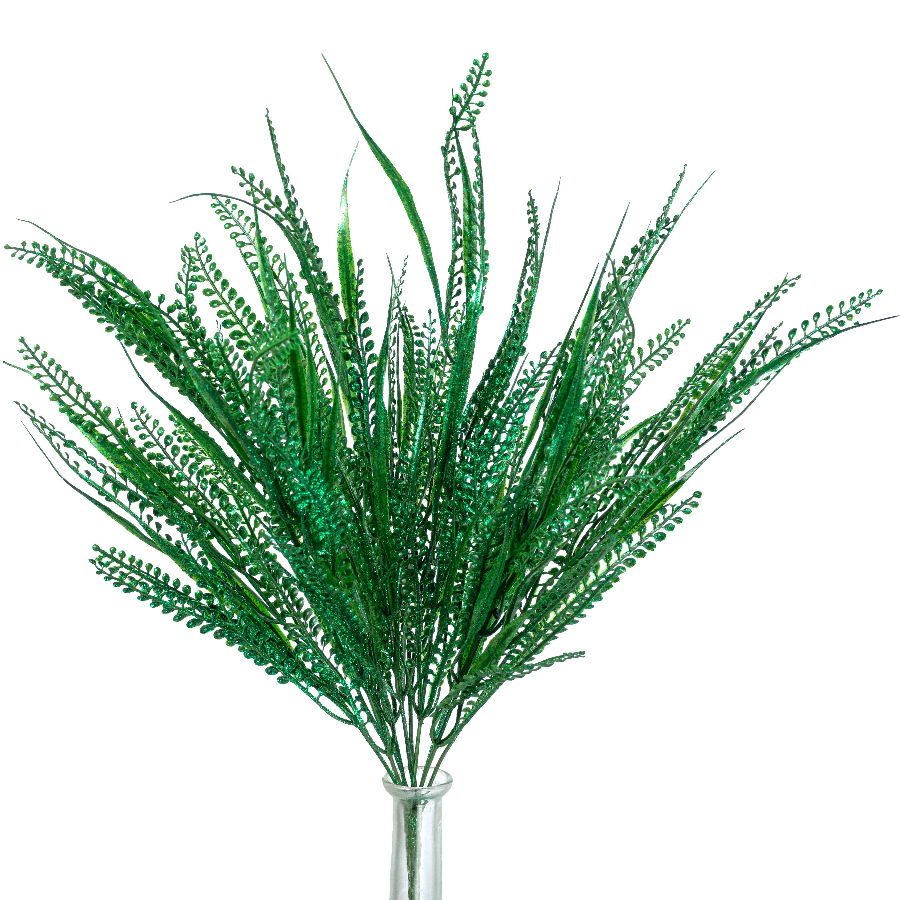 20" Glittered Button Fern Bush: Emerald Green Item Number: 85797-GN