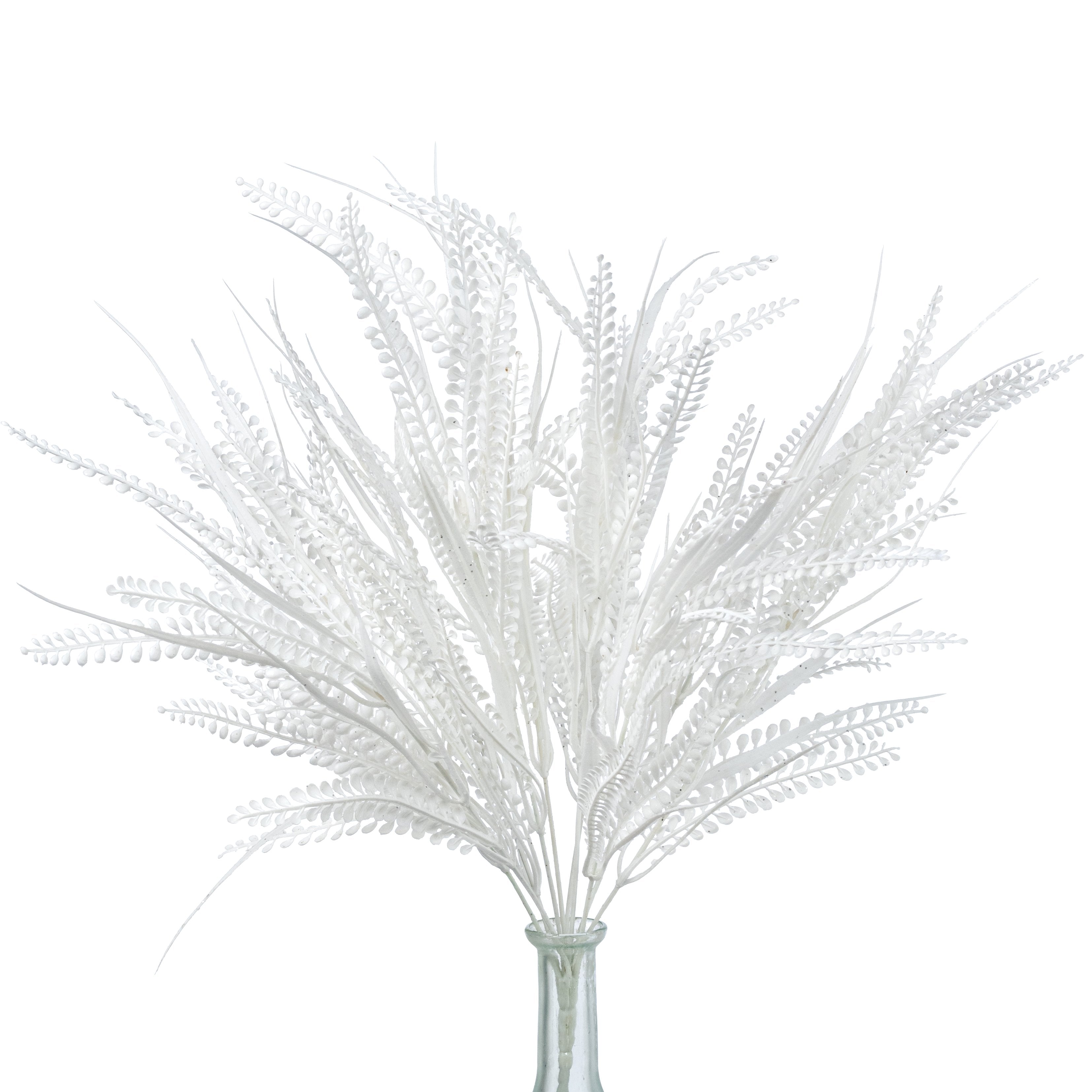 20" Glittered Button Fern Bush: White Item Number: 85797-WT