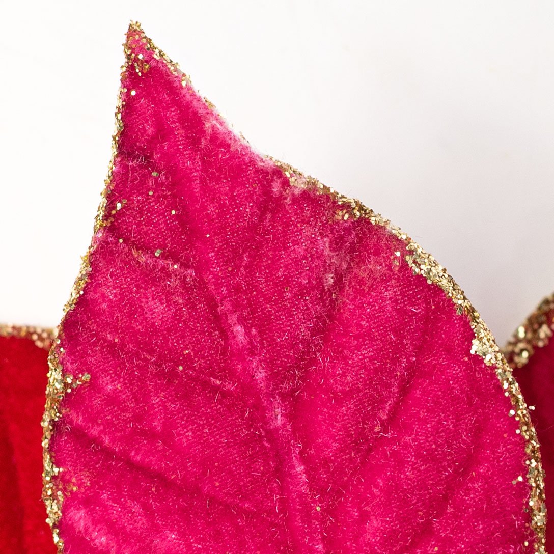 20" Glittered Velvet Poinsettia Stem: Red & Pink Lifestyle Photo