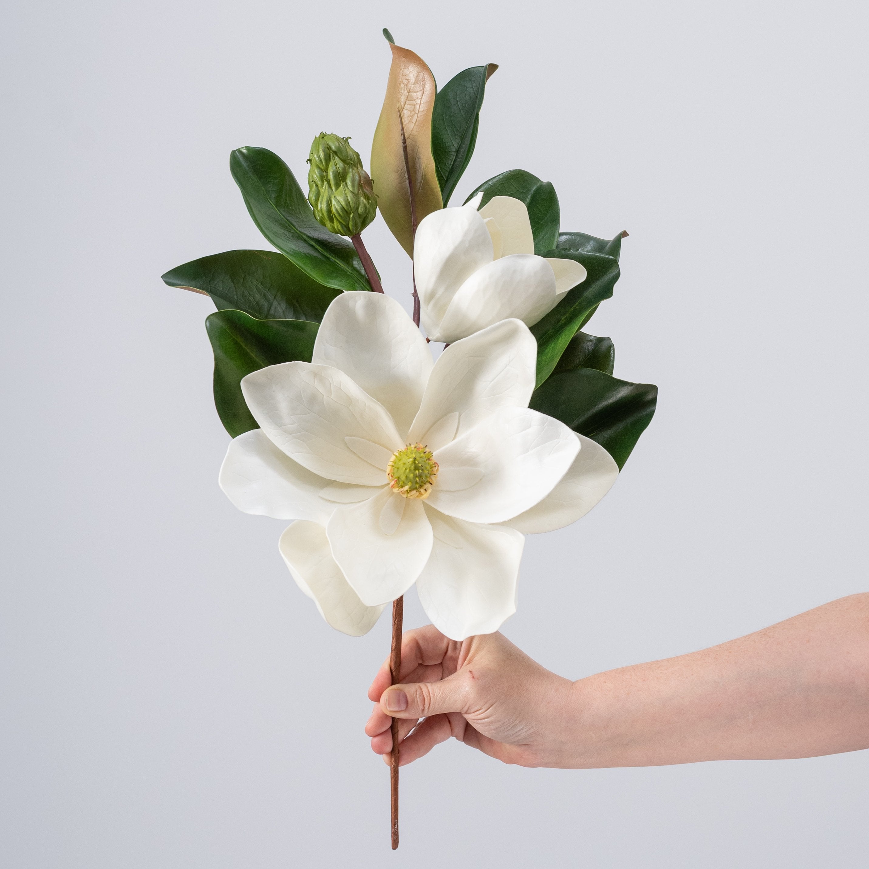 20" Magnolia Flower, Bud & Leaves Pick detail photo 3