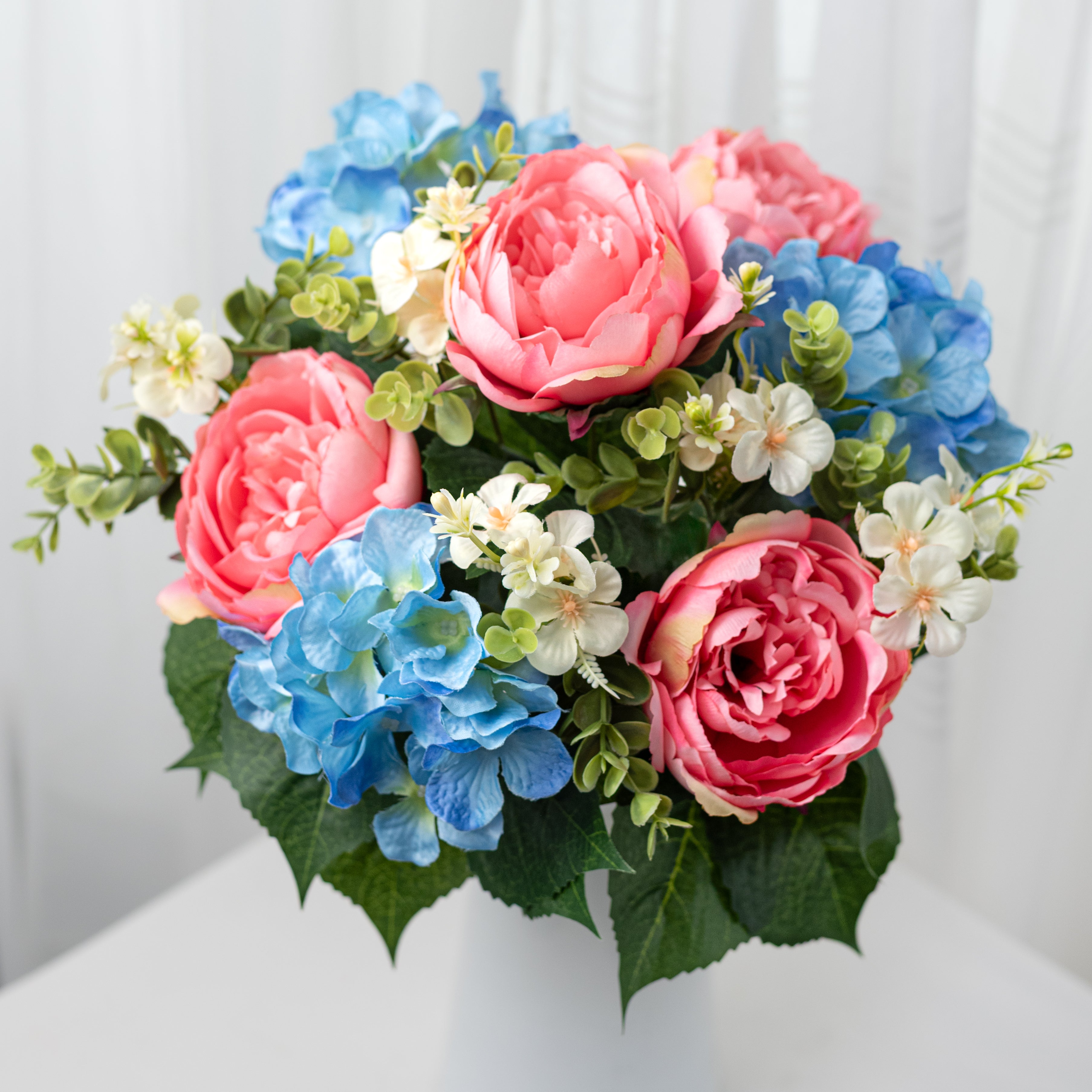 20" Peony & Hydrangea Bush: Pink & Blue (12 Stem) Item Number: 63665PKBL