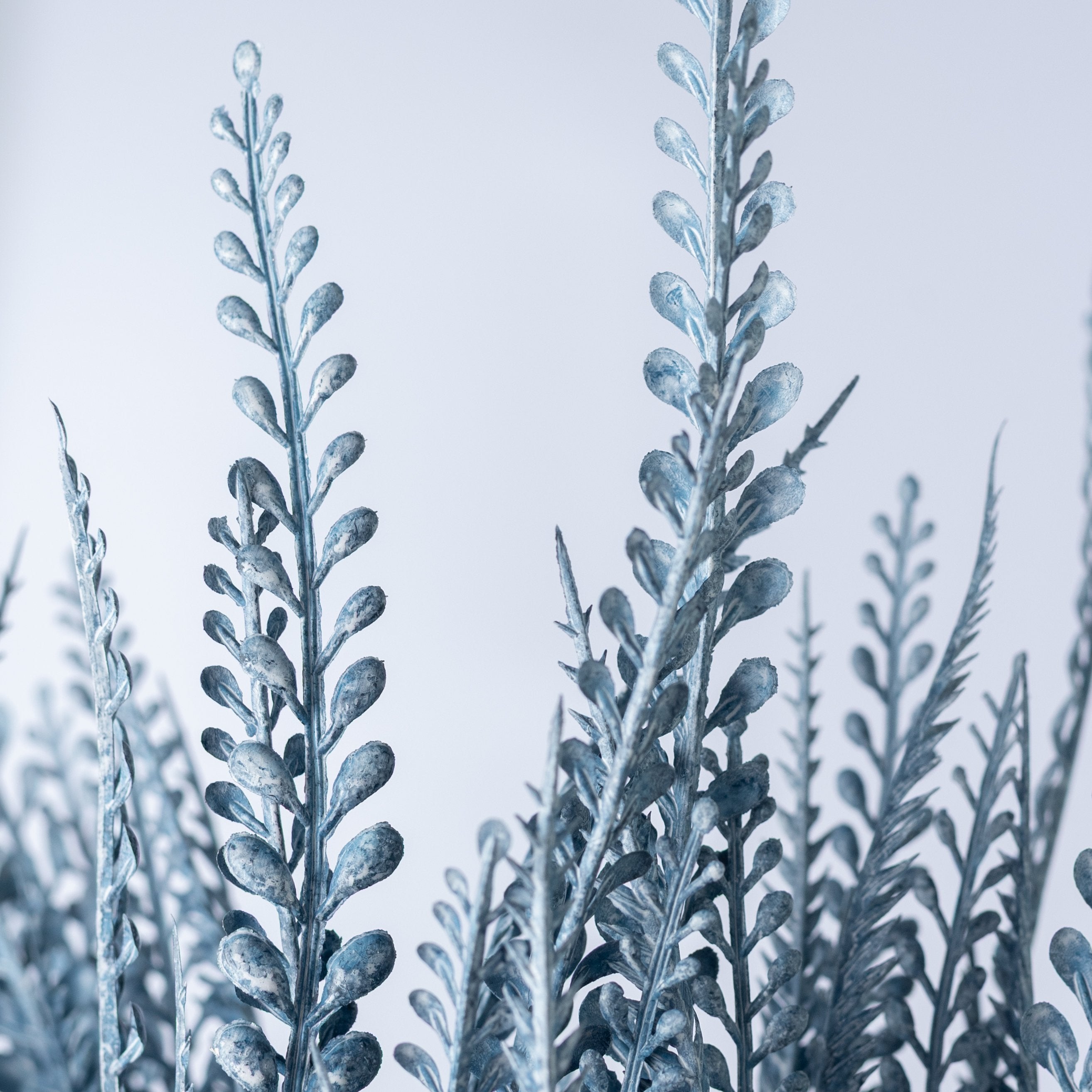20" Plastic Leaf Button Fern Bush: Smoke Blue (7 Stem) Lifestyle Photo