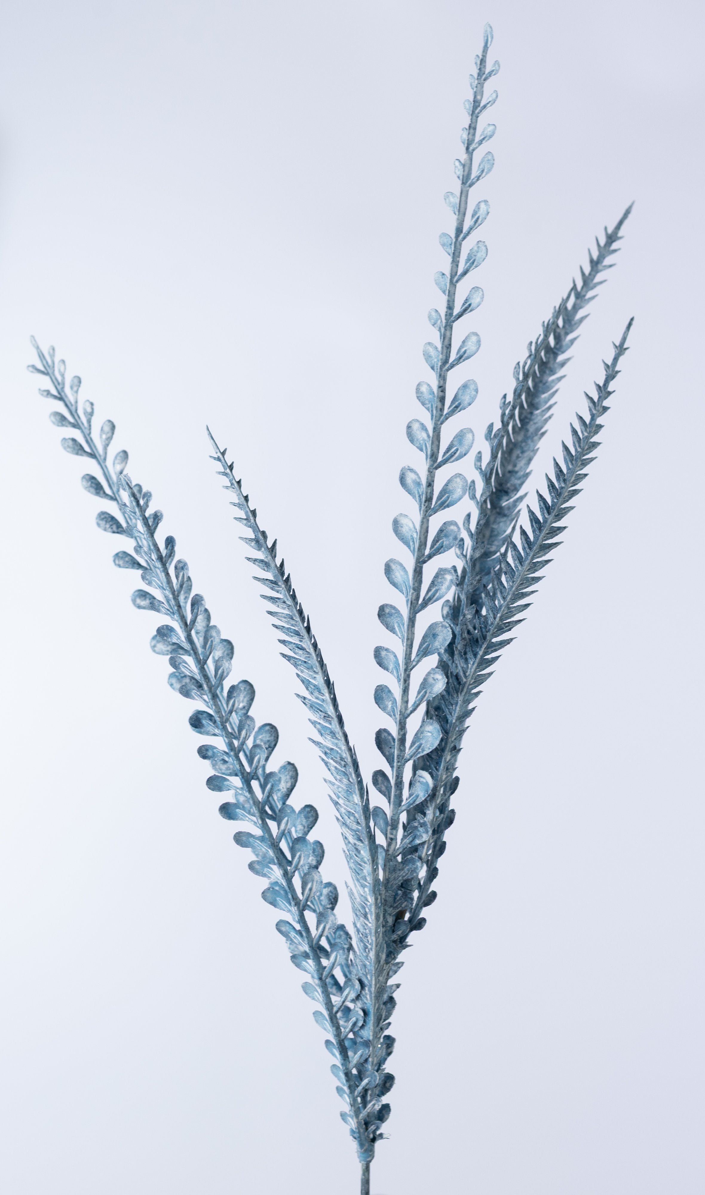 20" Plastic Leaf Button Fern Bush: Smoke Blue (7 Stem) detail photo 4