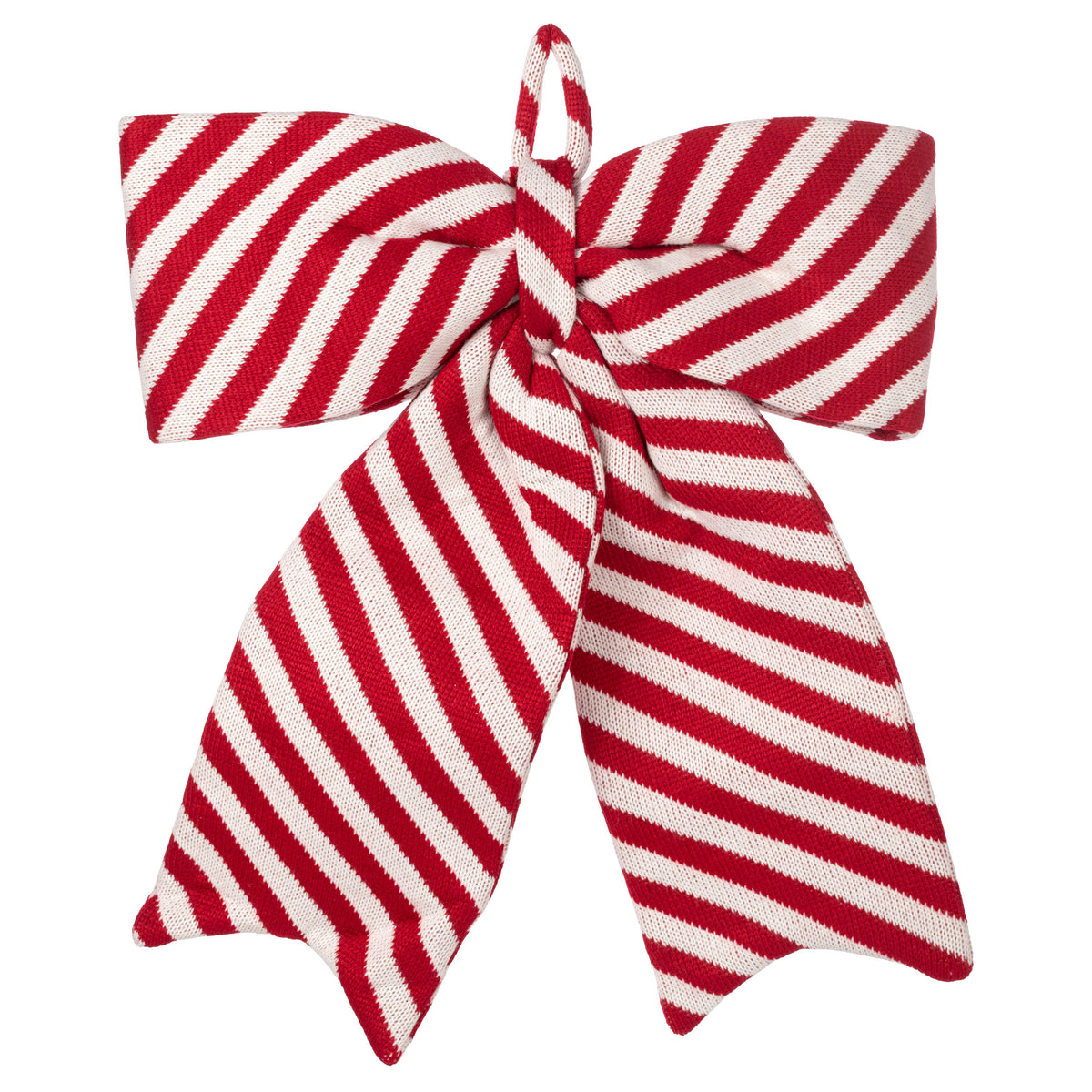 21" x 17" Red & White Peppermint Stripe Knit Bow Decoration Item Number: XC636887