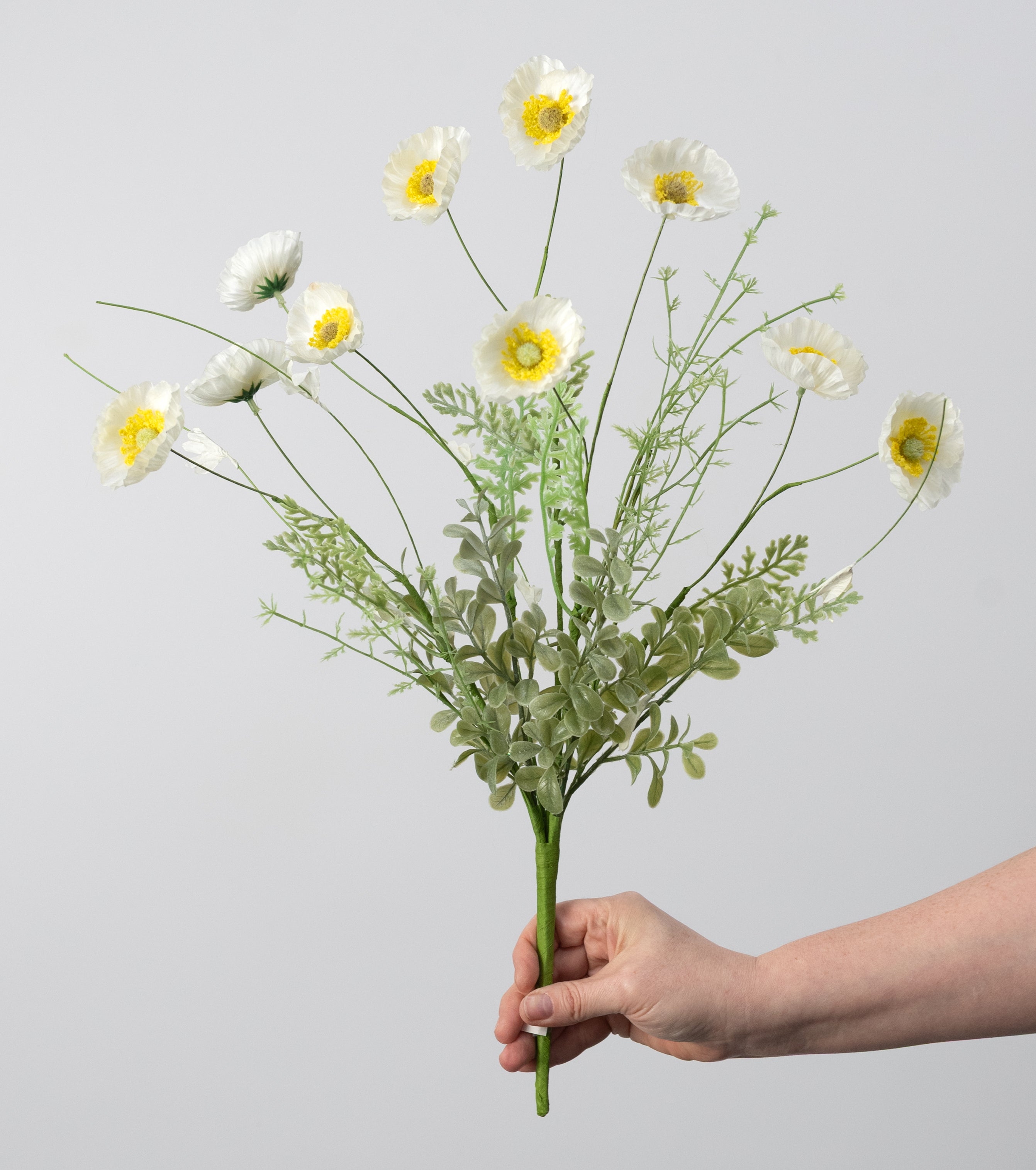 21â Artificial Poppy Flower Bush: Cream (10 Stem) detail photo 3