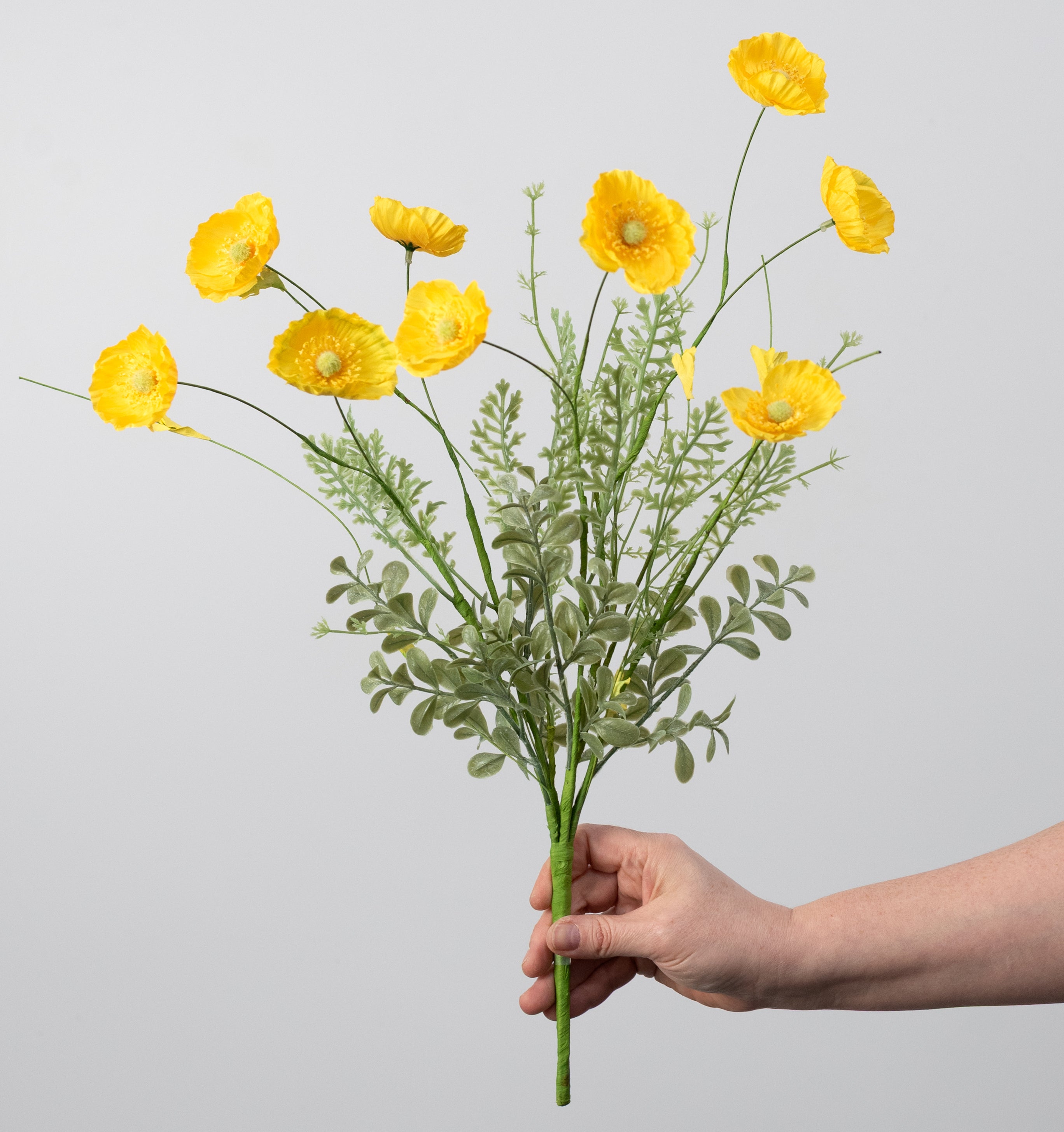 21â Artificial Poppy Flower Bush: Yellow (10 Stem) detail photo 5