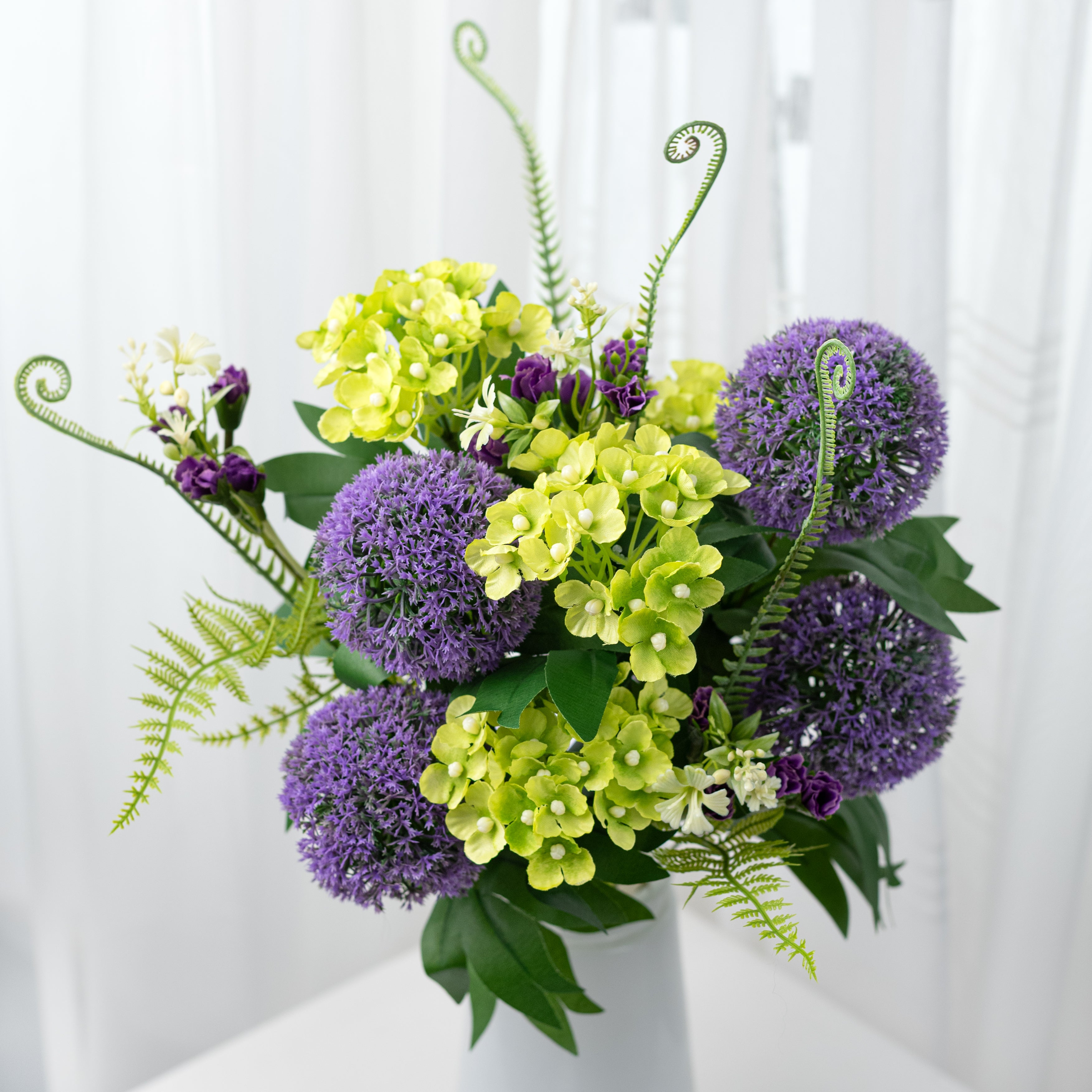 21" Ball Hydrangea & Fern Bush: Purple (12 Stem) Item Number: 64014PUGN