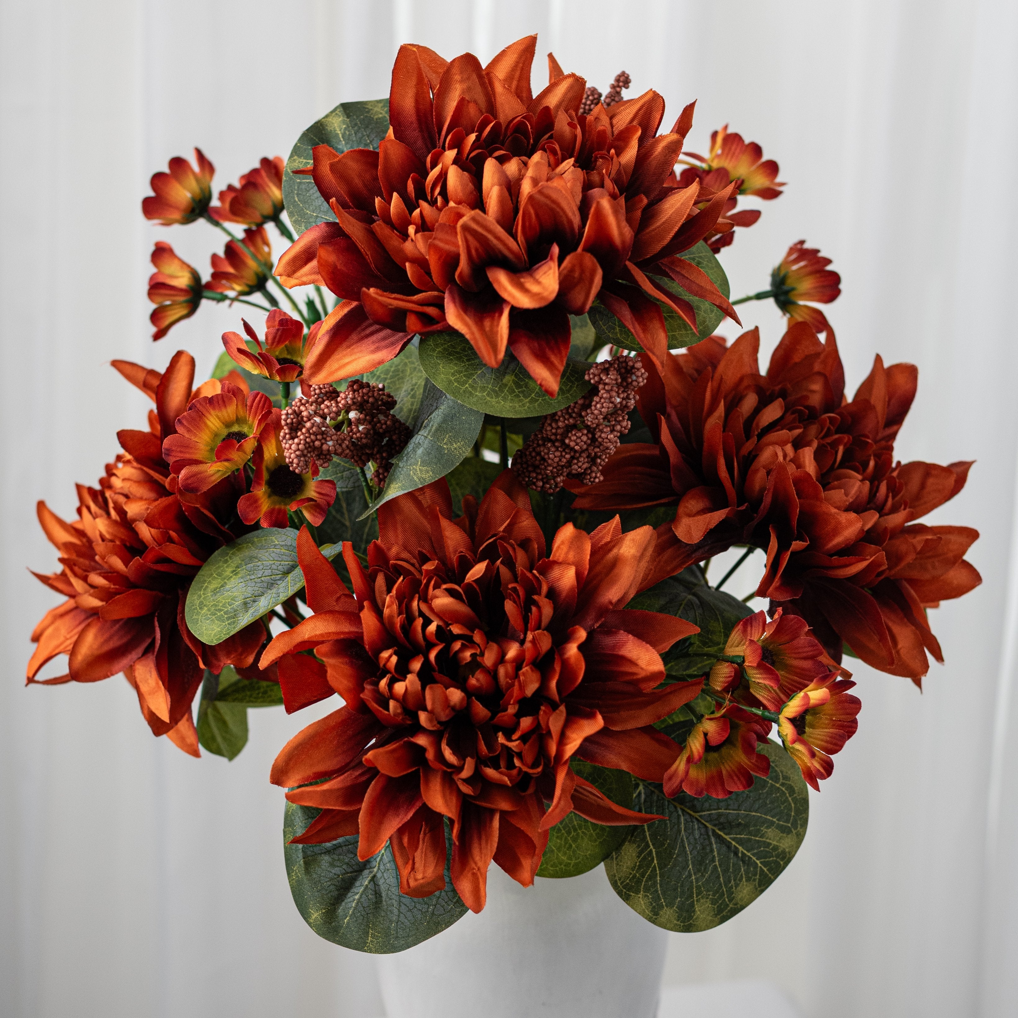 21" Dahlia & Daisy Filler Bush: Rust Orange (14 Stem) Item Number: 57351RUST