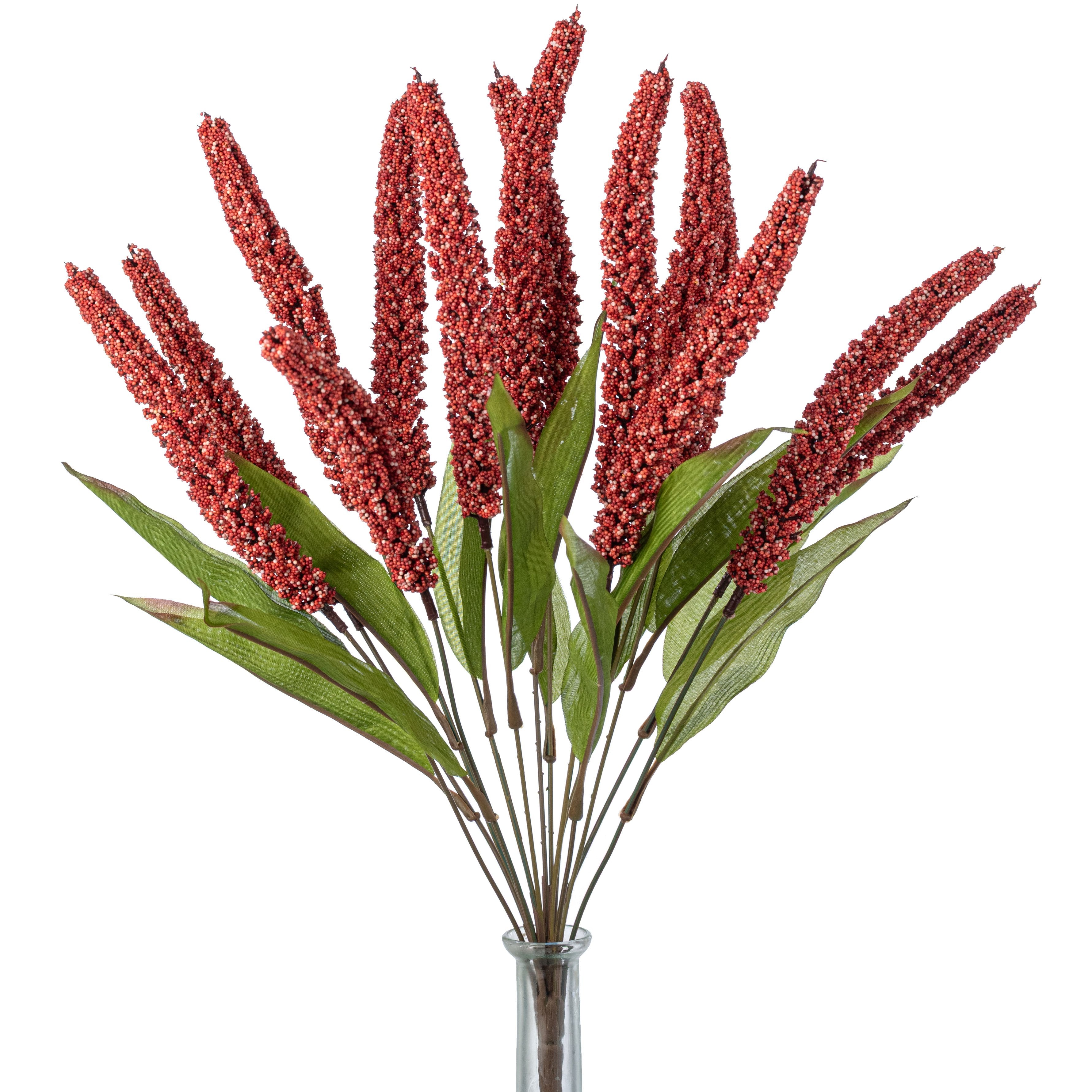 21" Faux Millet Bush: Coral Red (14 Stem) Item Number: 85899-CORAL