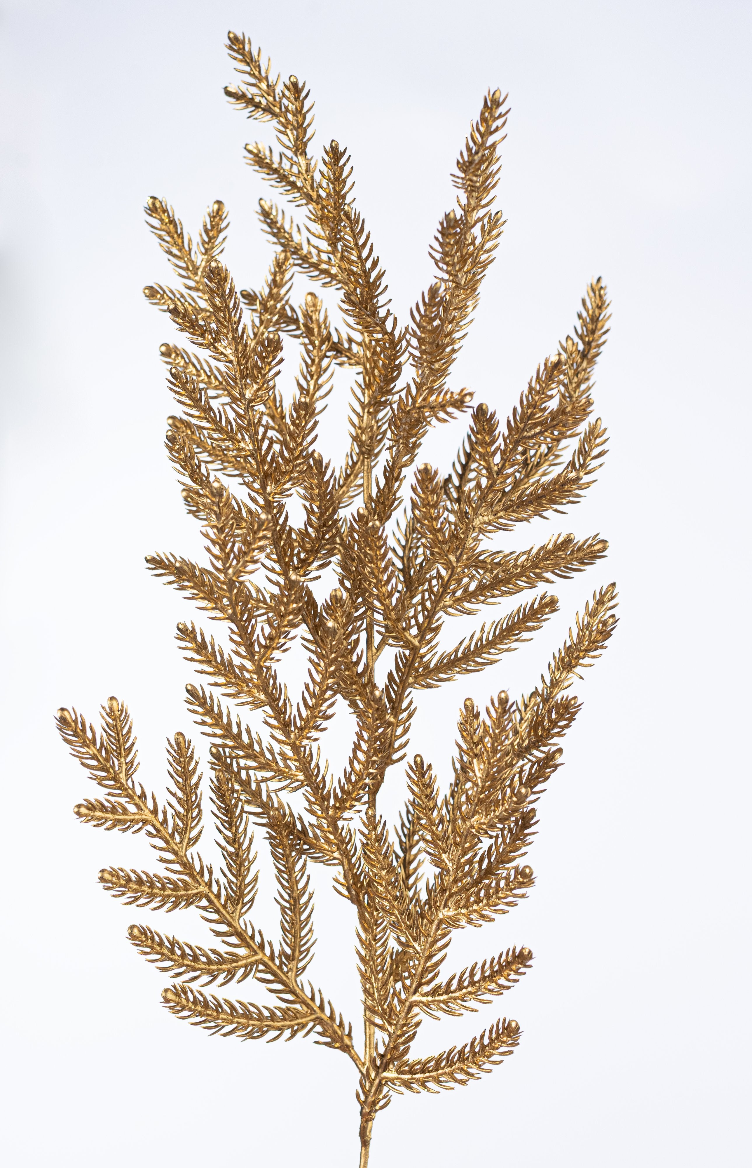 21" Glittered Metallic Pine Bush: Gold (4 Stem) detail photo 4