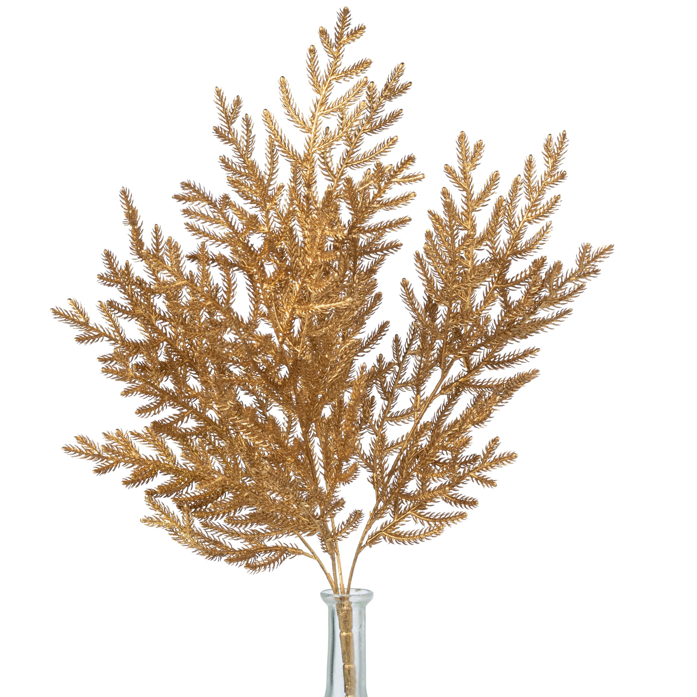 21" Glittered Metallic Pine Bush: Gold (4 Stem) Item Number: 85266-GOLD