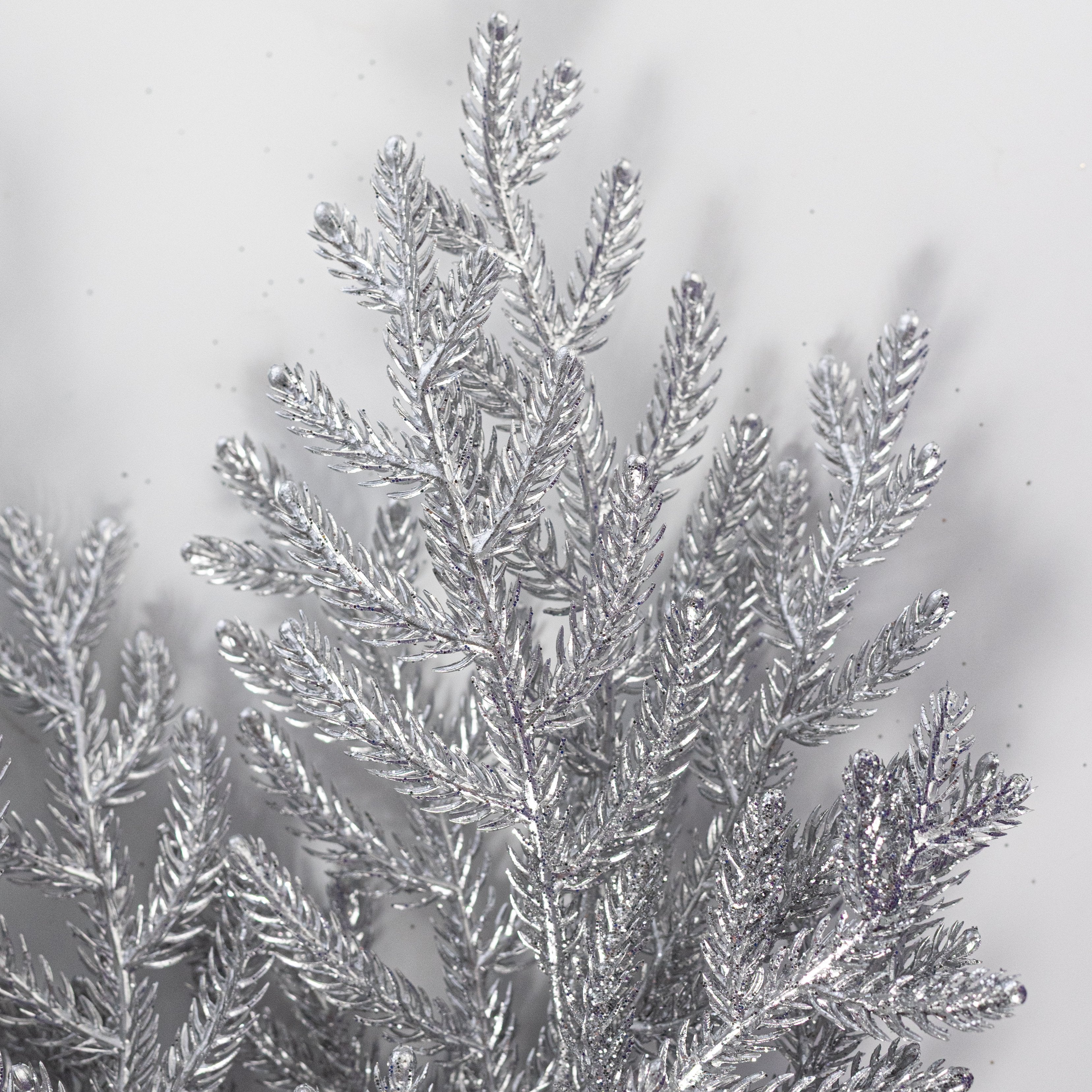 21" Glittered Pine Bush: Metallic Silver (4 Stem) Lifestyle Photo