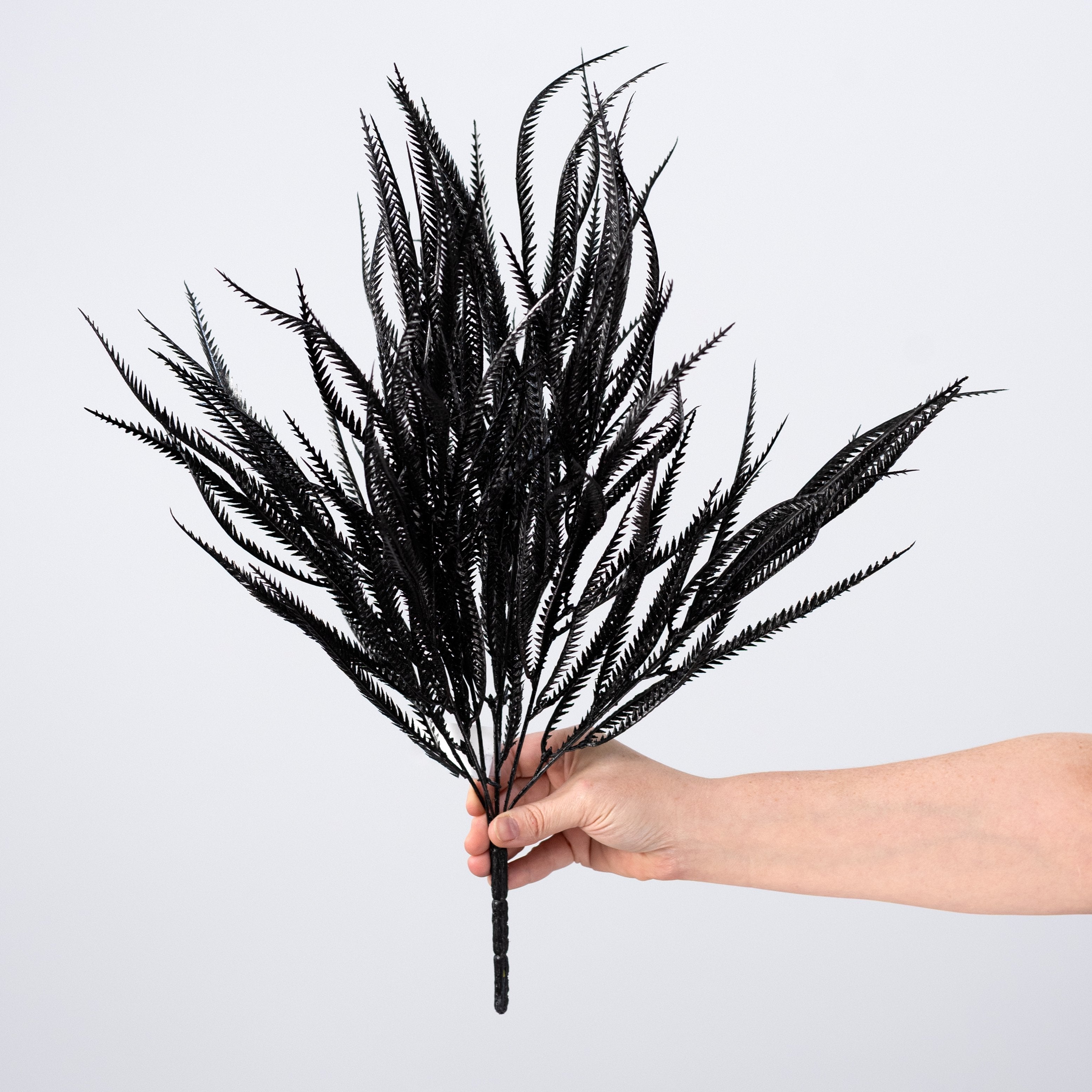 21" Glittered Sword Fern Bush: Black detail photo 3