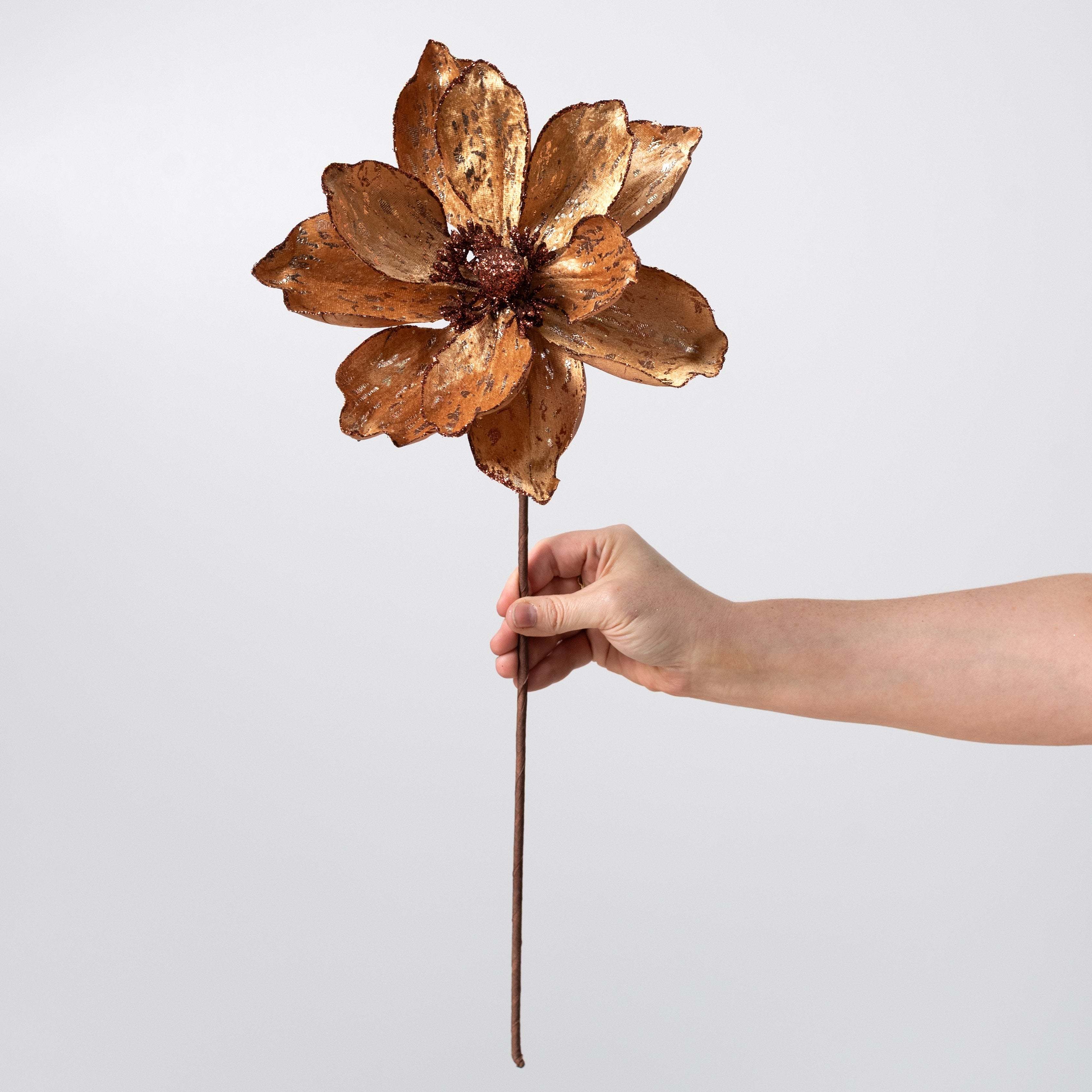 9" x 21" Magnolia Flower Stem: Brown & Gold Leaf detail photo 3