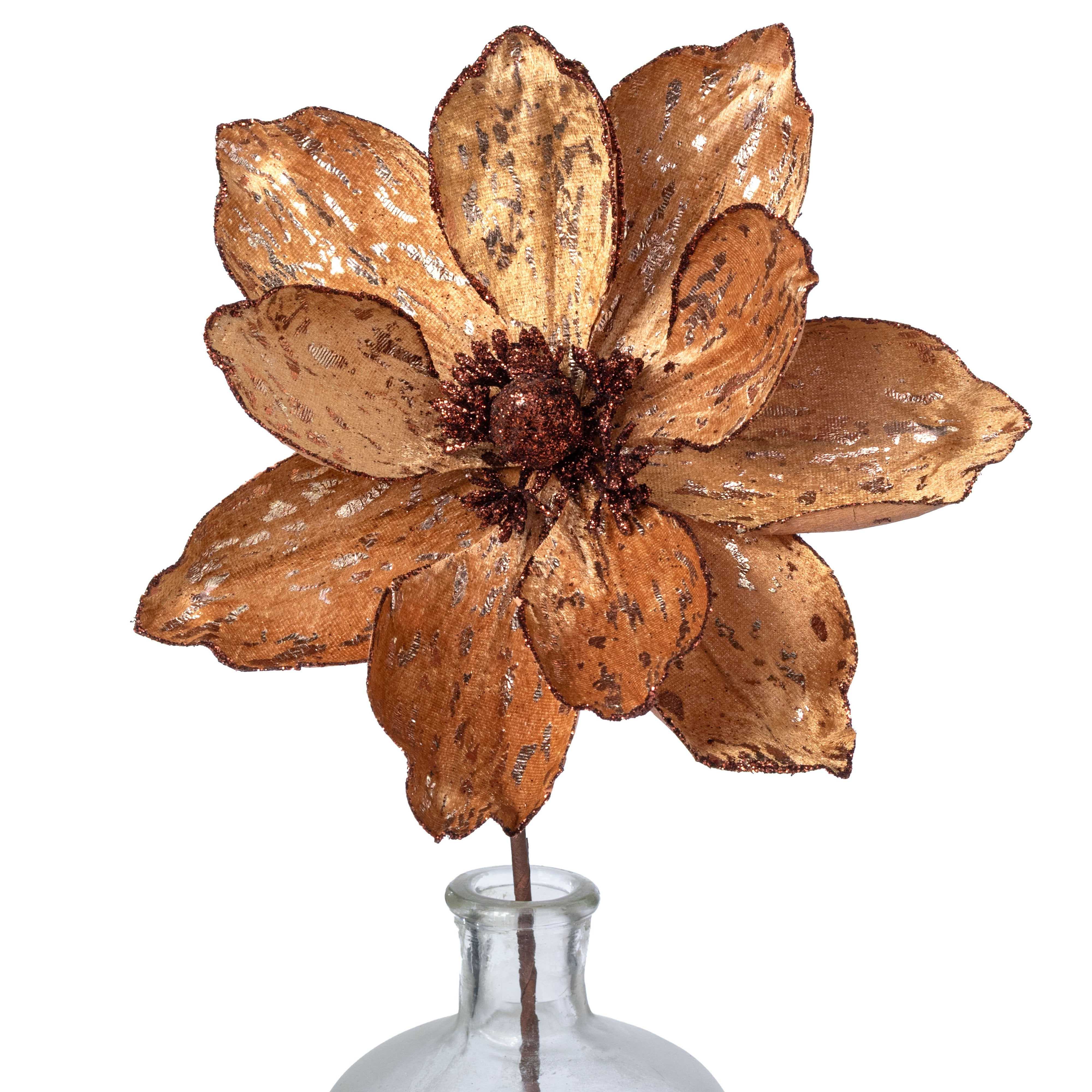 9" x 21" Magnolia Flower Stem: Brown & Gold Leaf Item Number: 86939BE