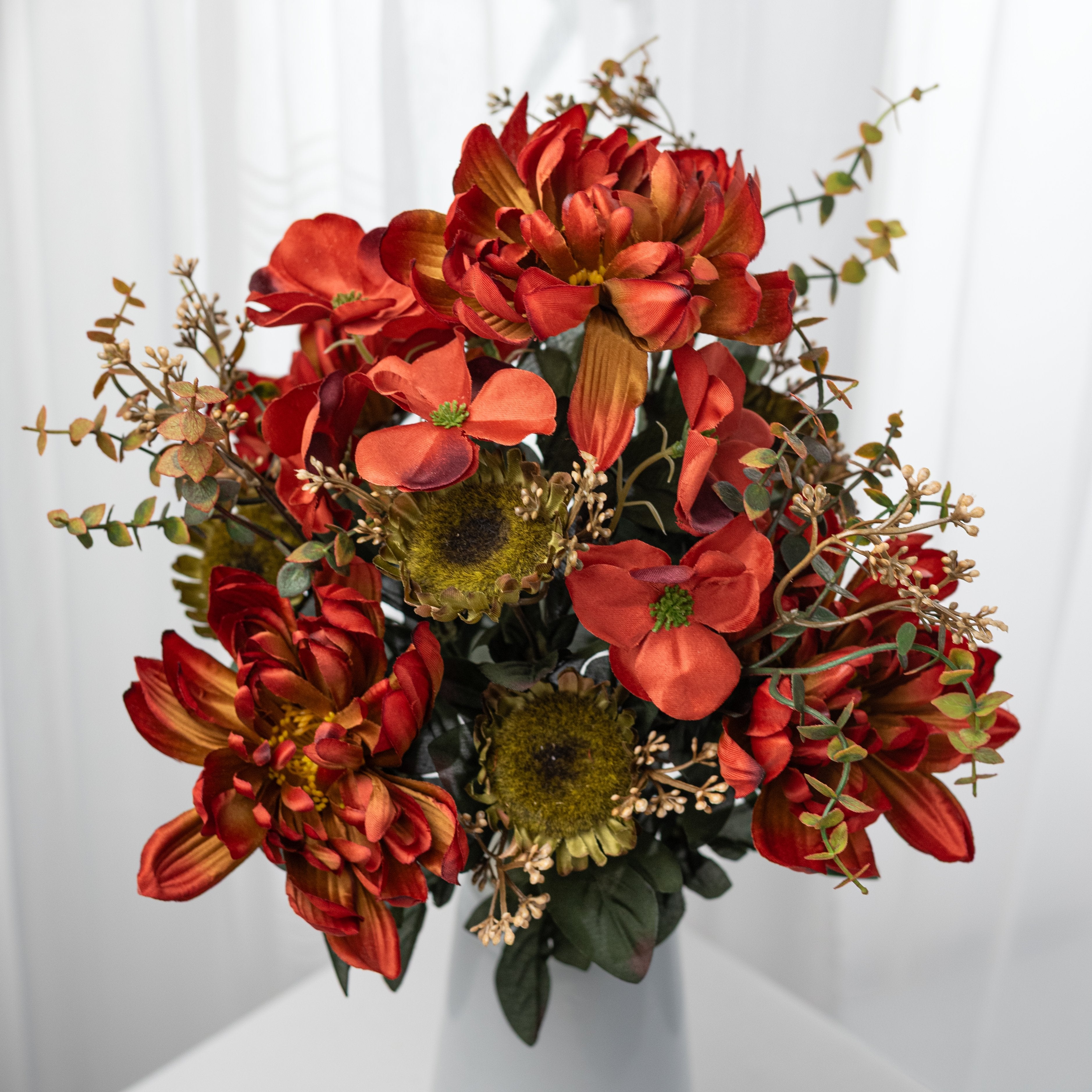 21" Sunflower Mum Bush: Rust Orange & Red (14 Stem) Item Number: 57528RUST