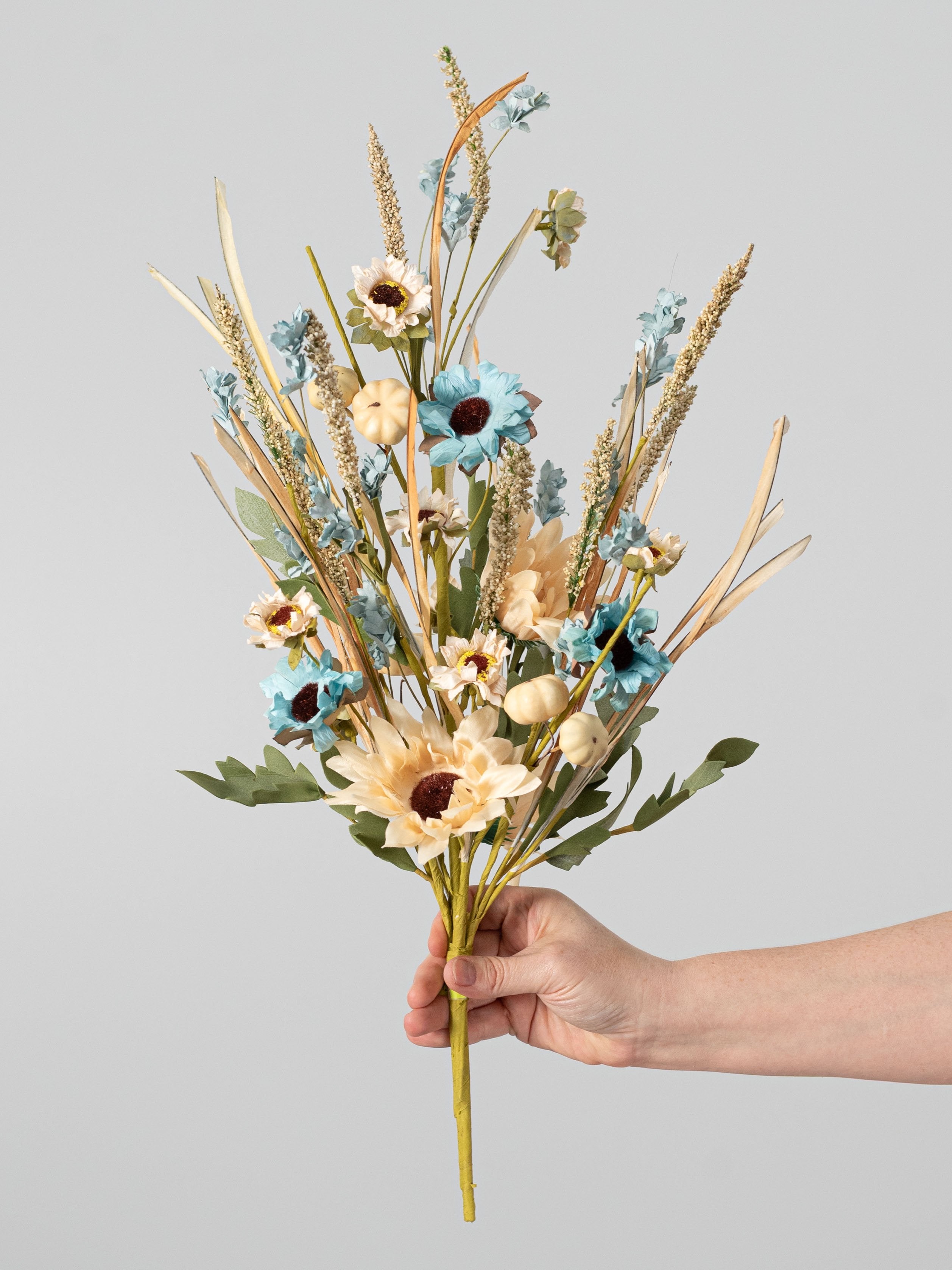 21" Sunflower, Pumpkin & Cattail Filler Bush: Blue & Cream detail photo 3