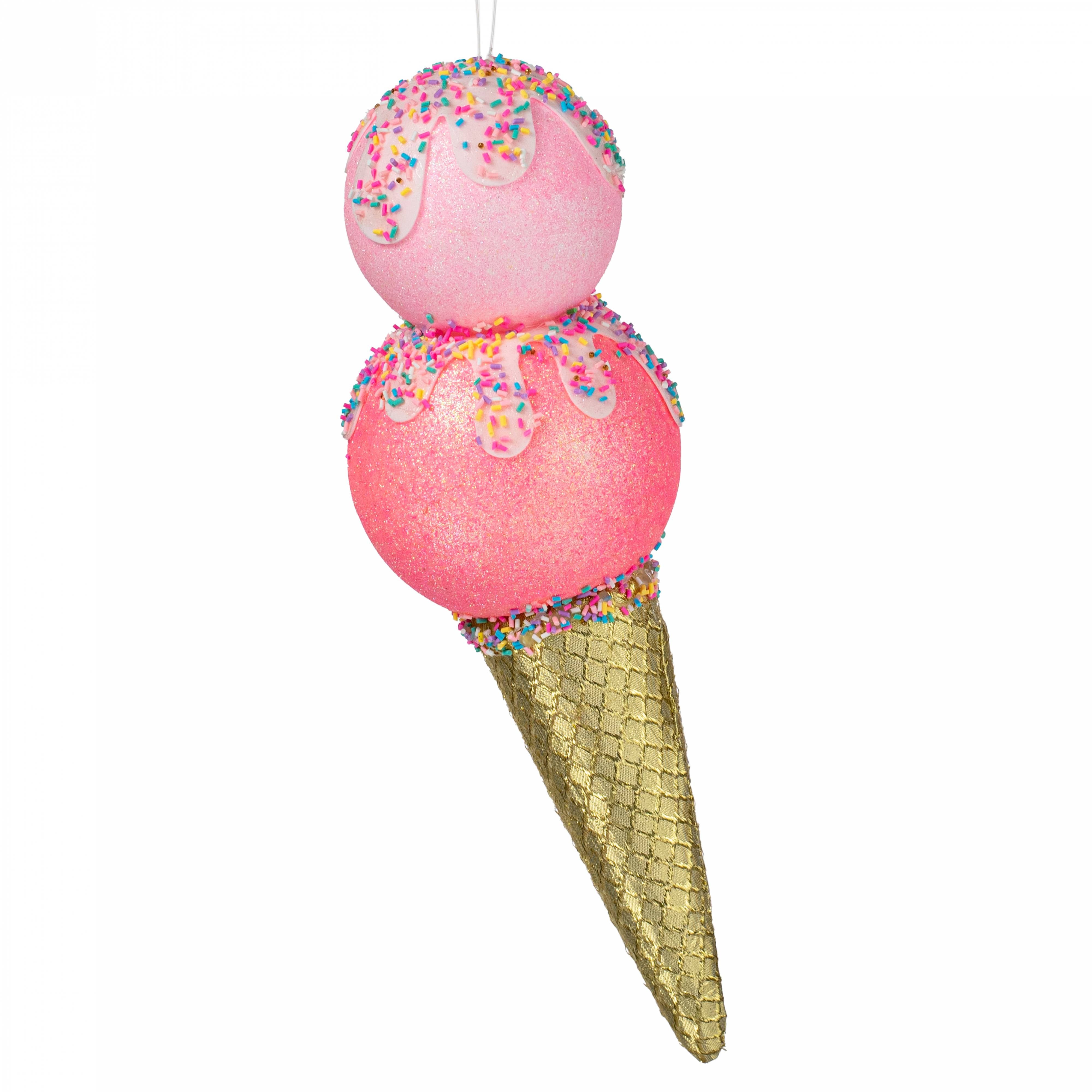 16 Sprinkle Ice Cream Cone Ornament Pink Gold