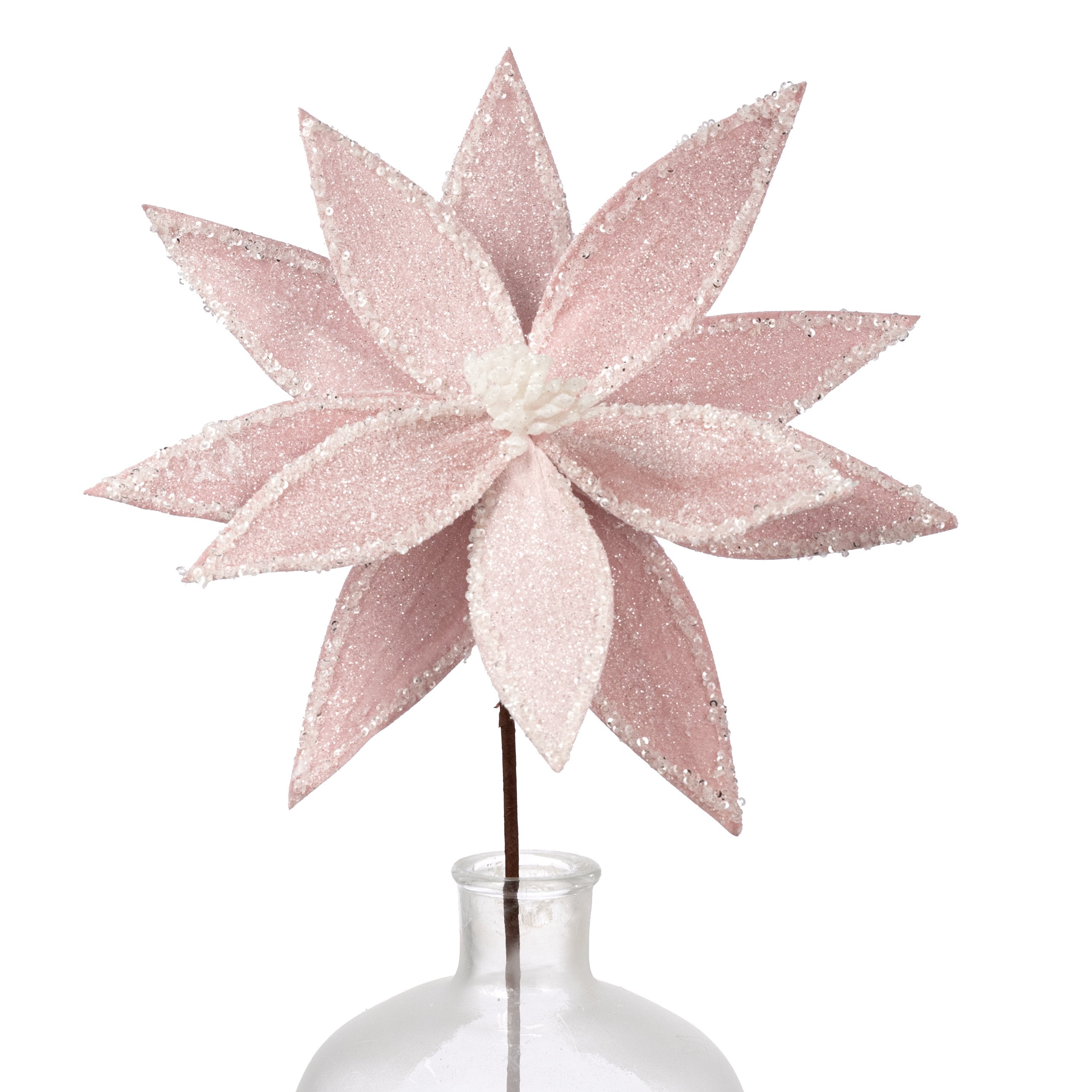 22" Frosted Iced Poinsettia Flower Stem: Pink Item Number: 227543