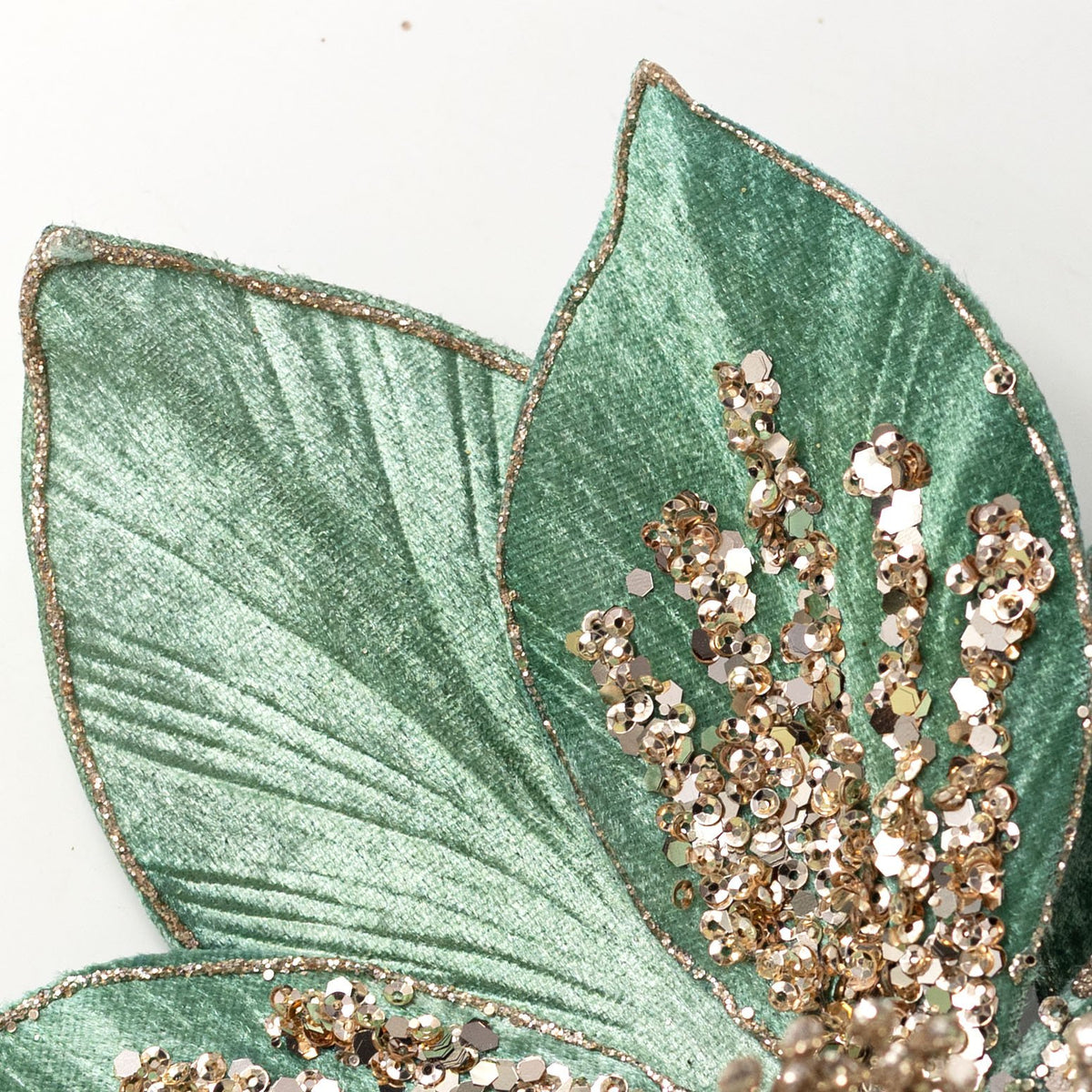 22" Glittered & Beaded Poinsettia Stem: Mint & Champagne Lifestyle Photo