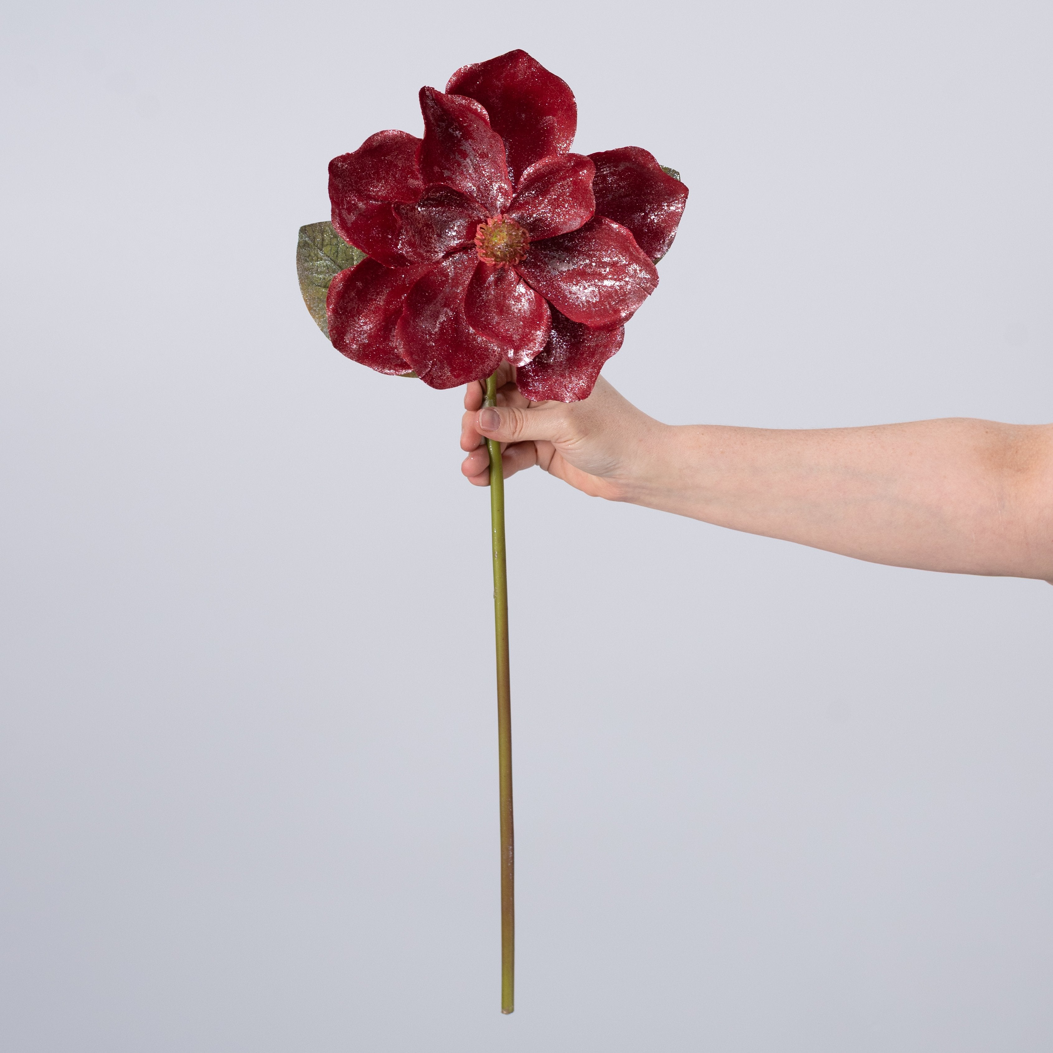 22" Glittered Magnolia Spray: Red detail photo 3