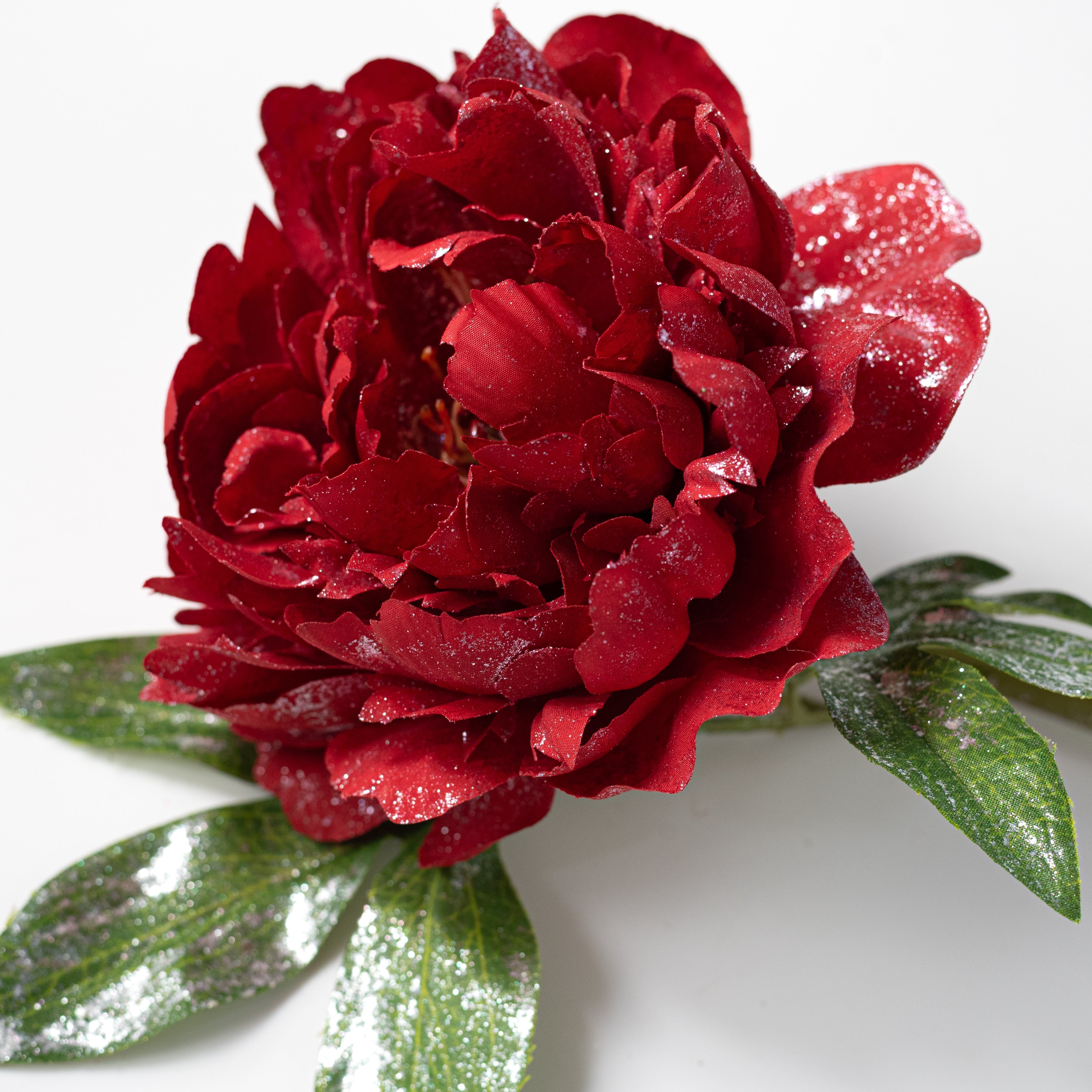 22" Glittered Peony Spray: Red Lifestyle Photo