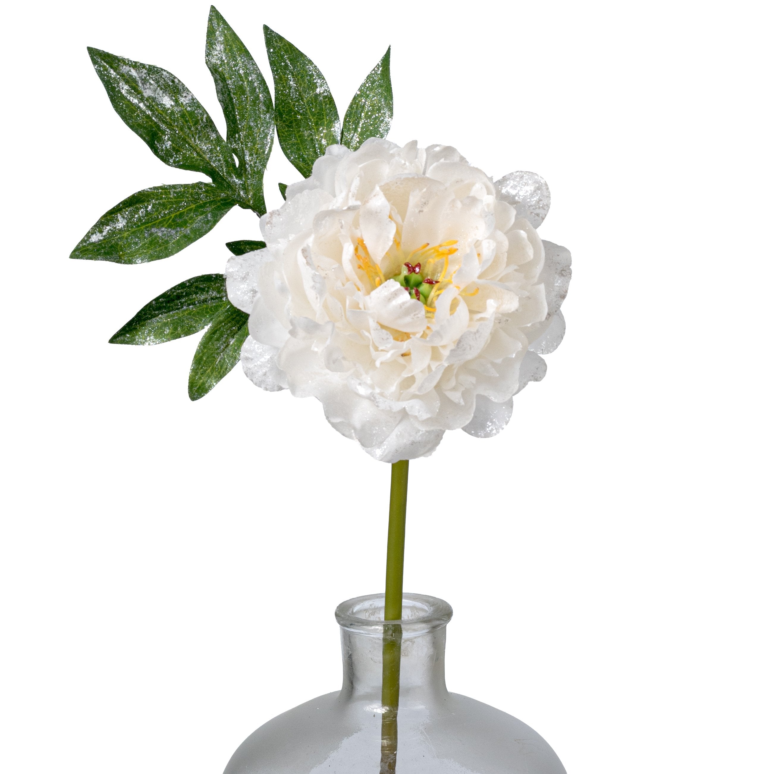 22" Glittered Peony Spray: White Item Number: 2834004WH