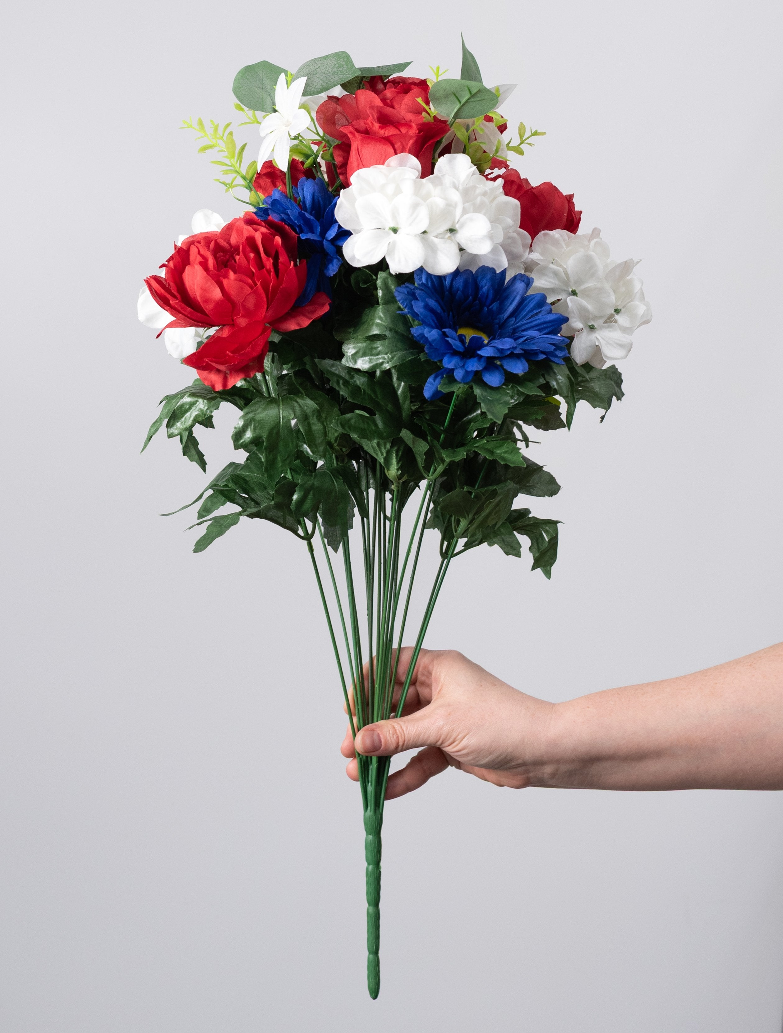 22" Peony Hydrangea Rose Bud Bush: Red, White & Blue (18 Stem) detail photo 3